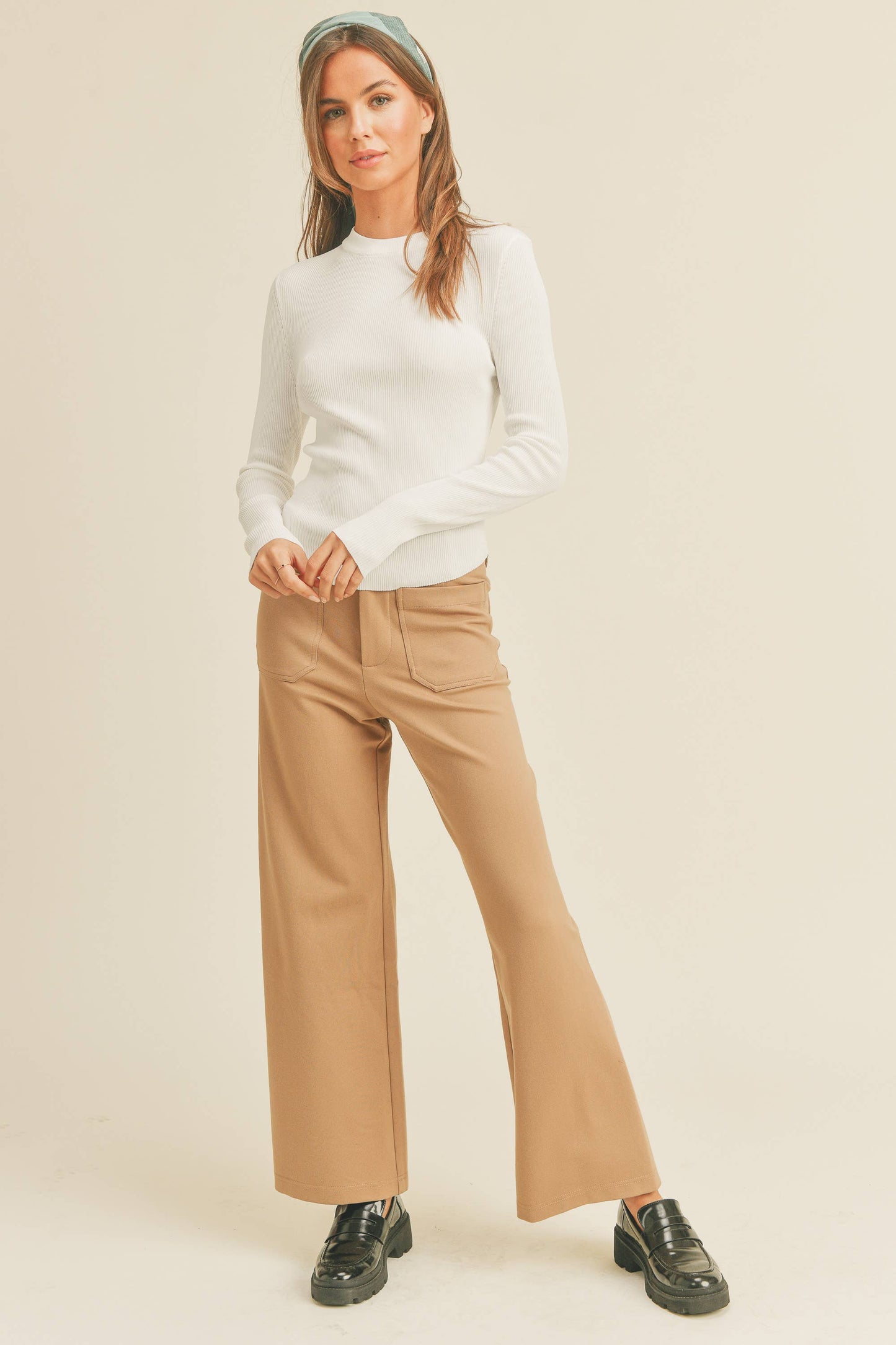 RIBBED LONG SLEEVE BASIC TOP