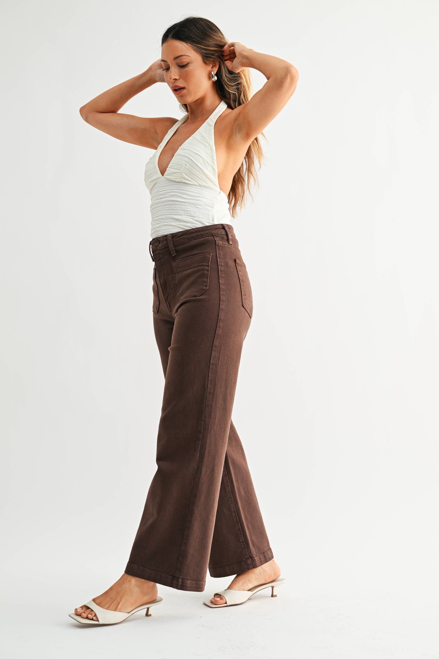 Patch Pocket Wide Leg Dark Brown Jean