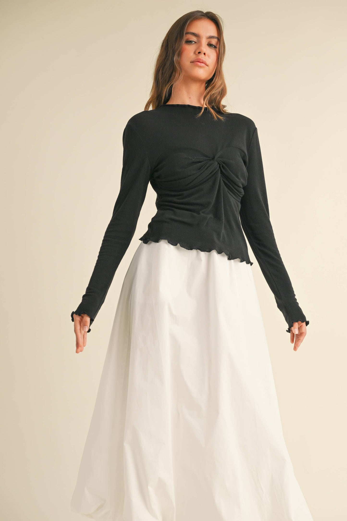 RUCHED LONG SLEEVE TOP
