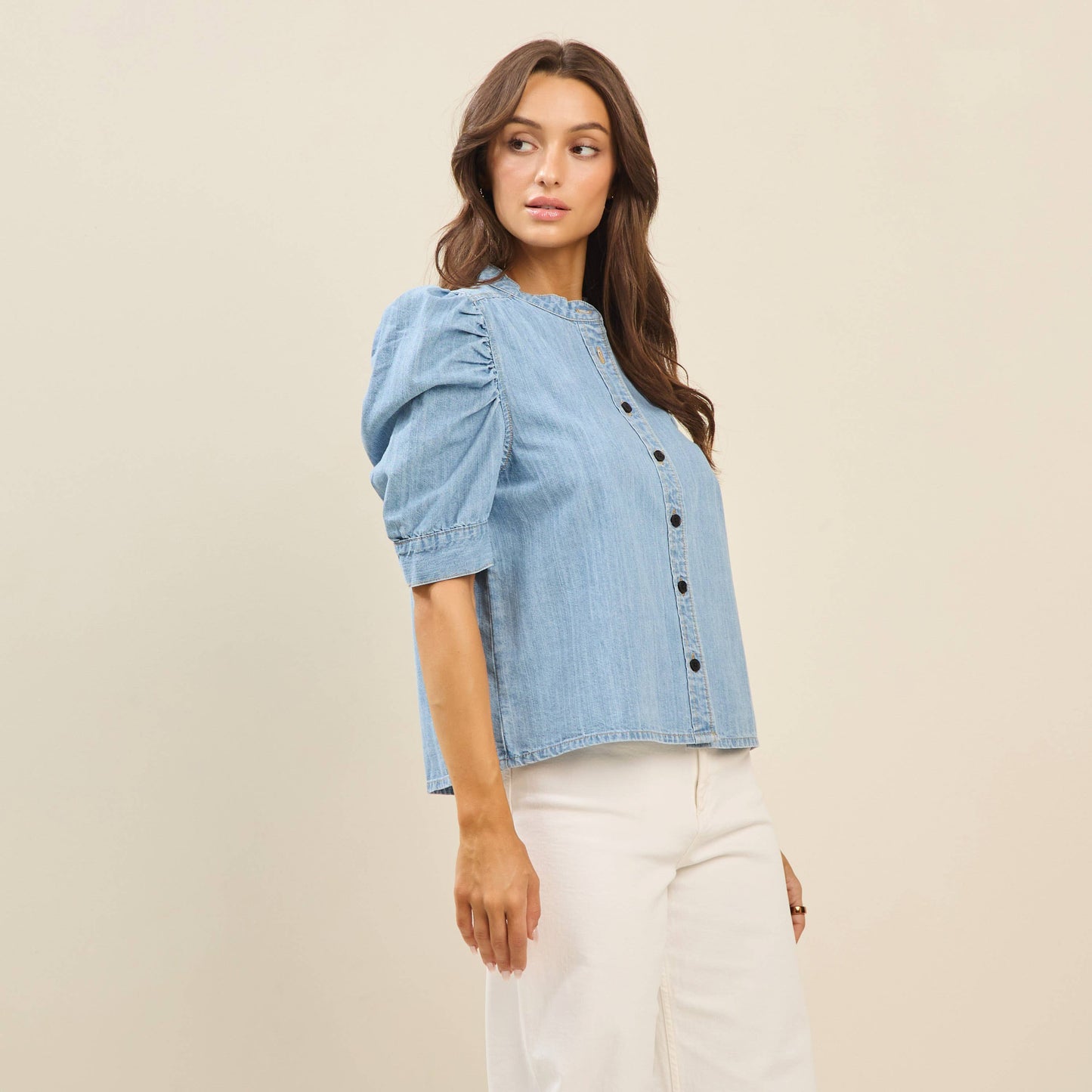 Denim Puff Sleeve Blouse