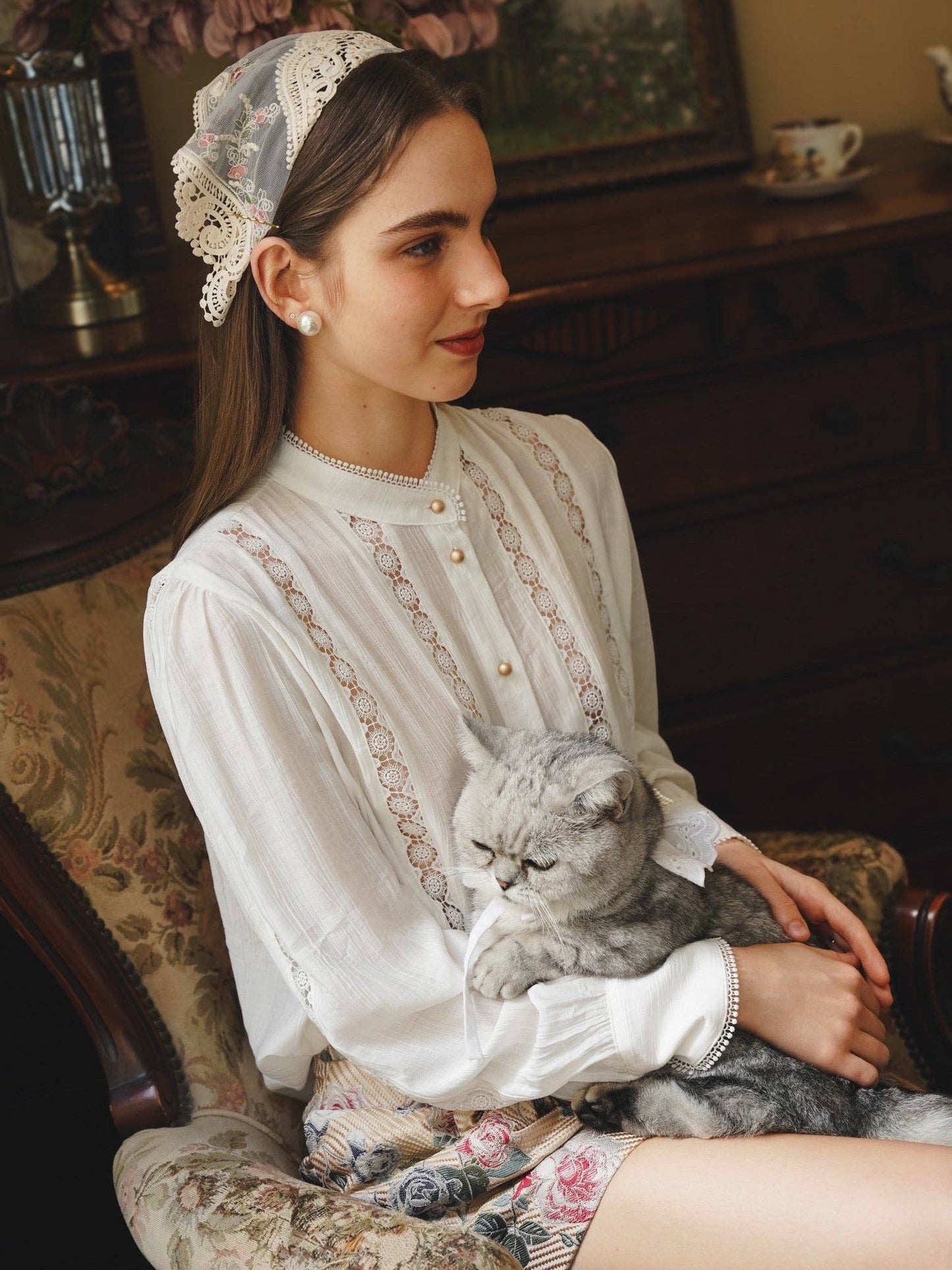 Vintage-Inspired Lace Trimmed Blouse