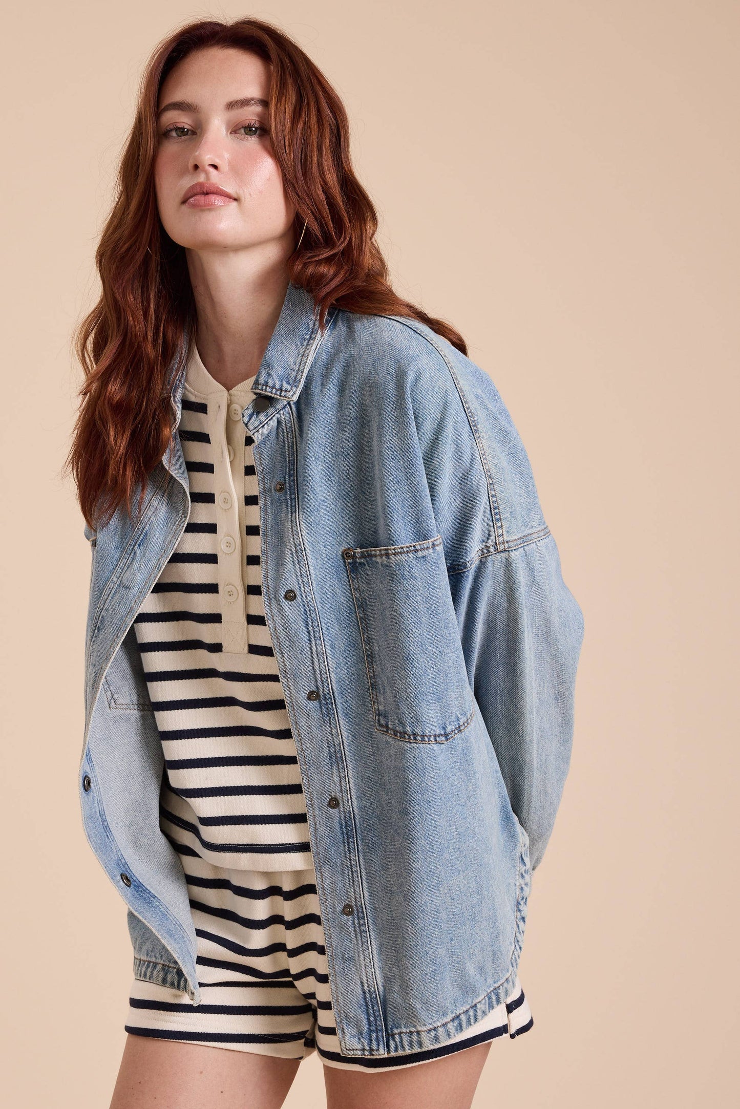 SHACKET- WASHED SNAP BUTTON DENIM