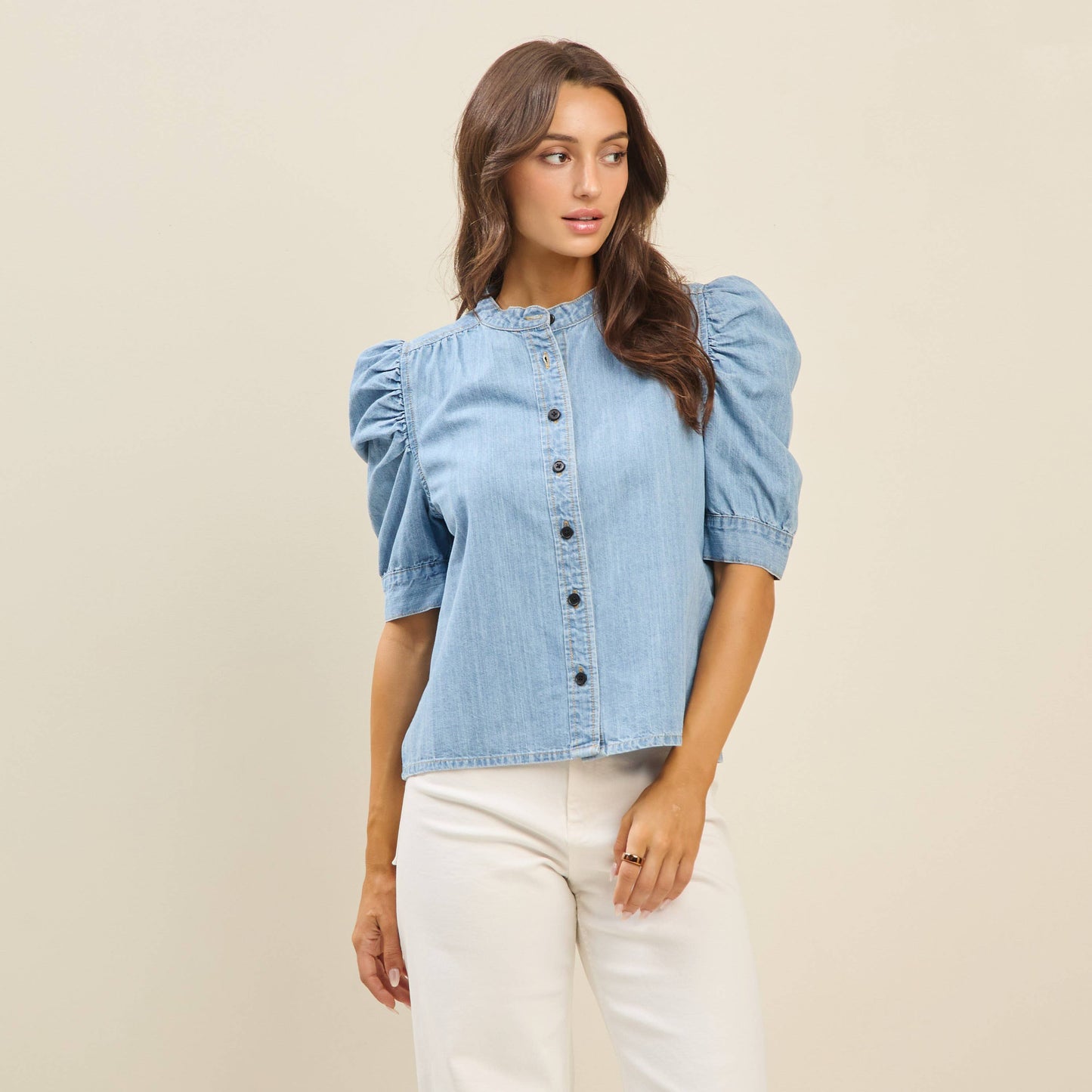 Denim Puff Sleeve Blouse