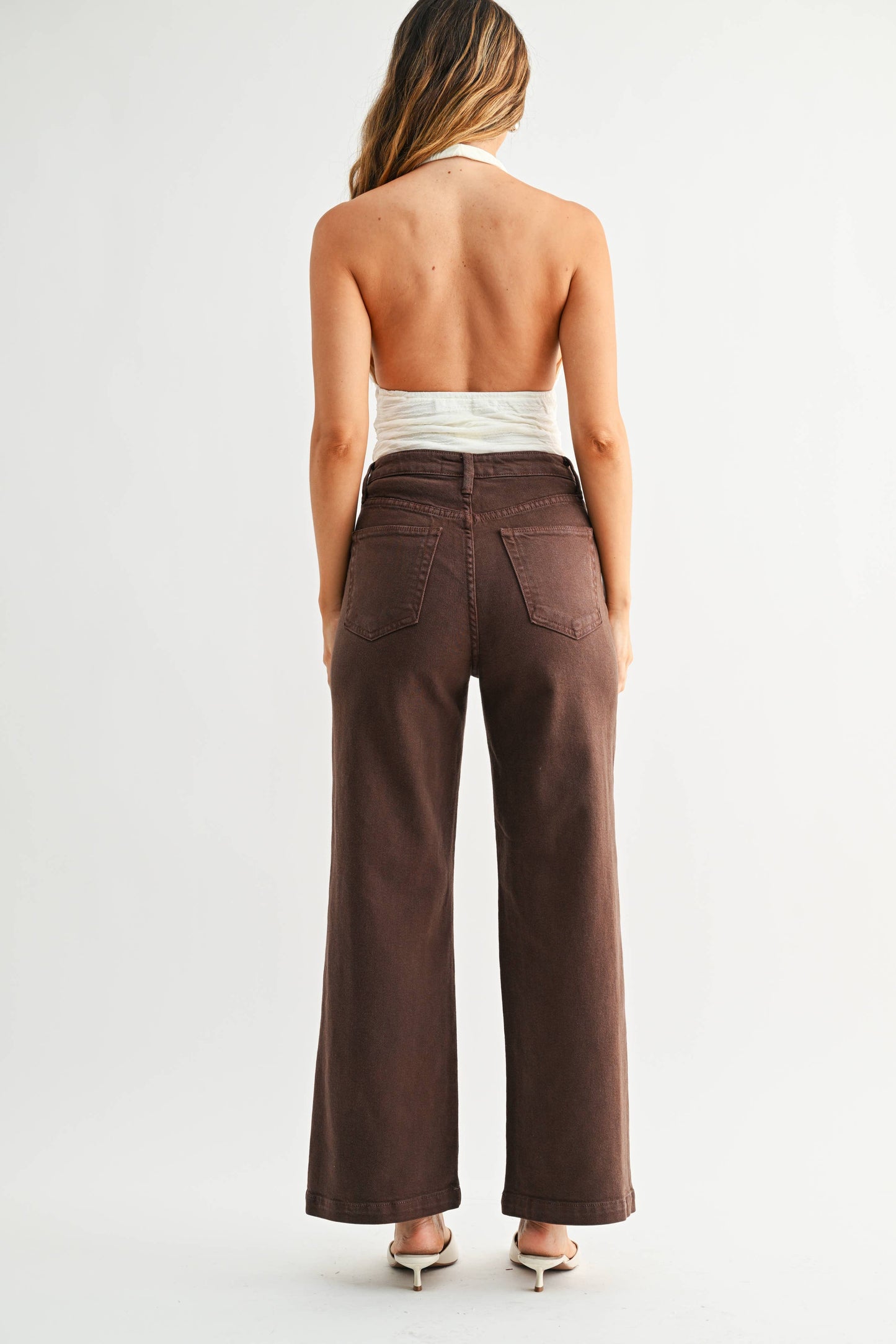 Patch Pocket Wide Leg Dark Brown Jean