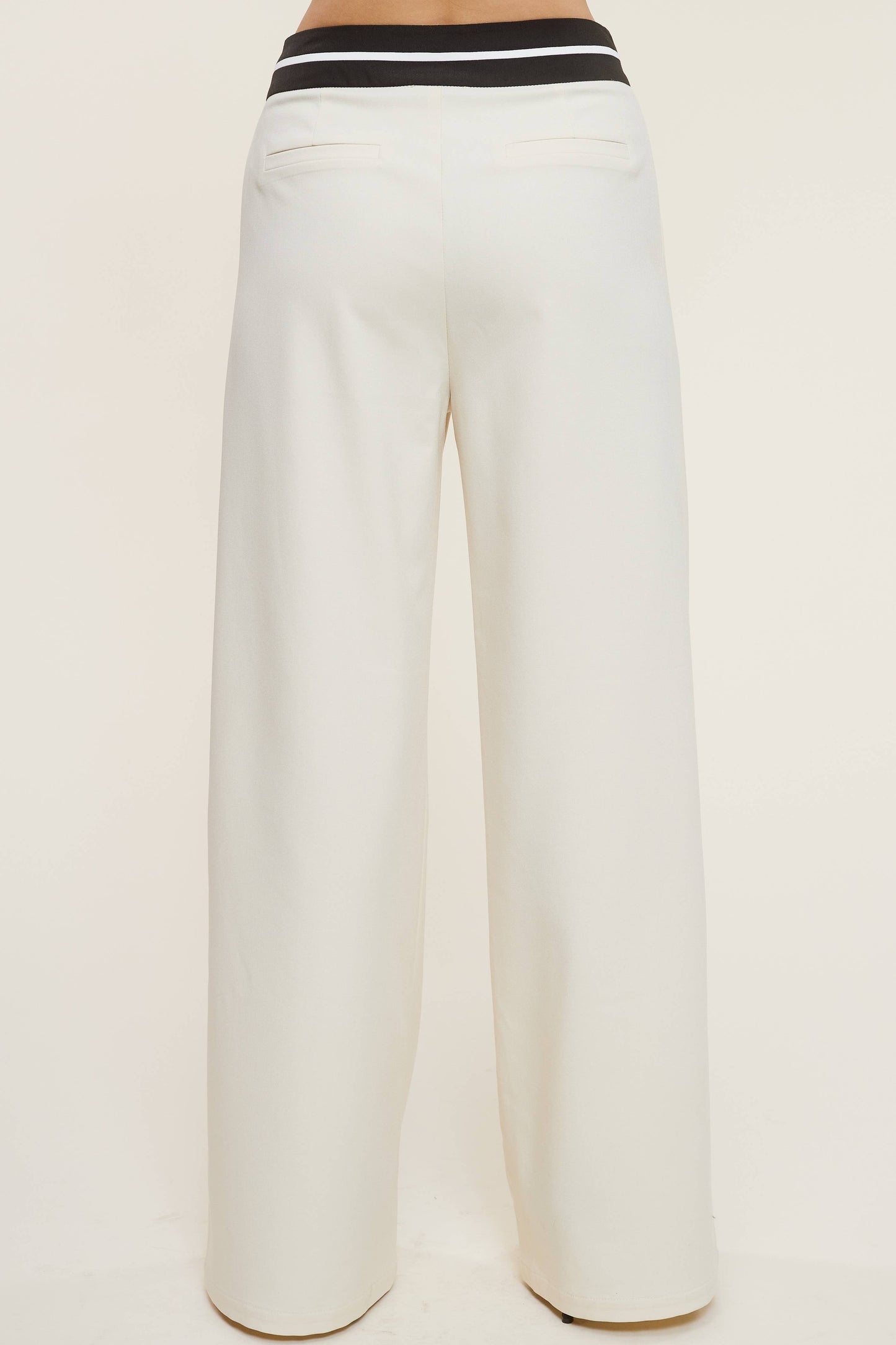 Trouser Pants with Contrast Striped Waistband