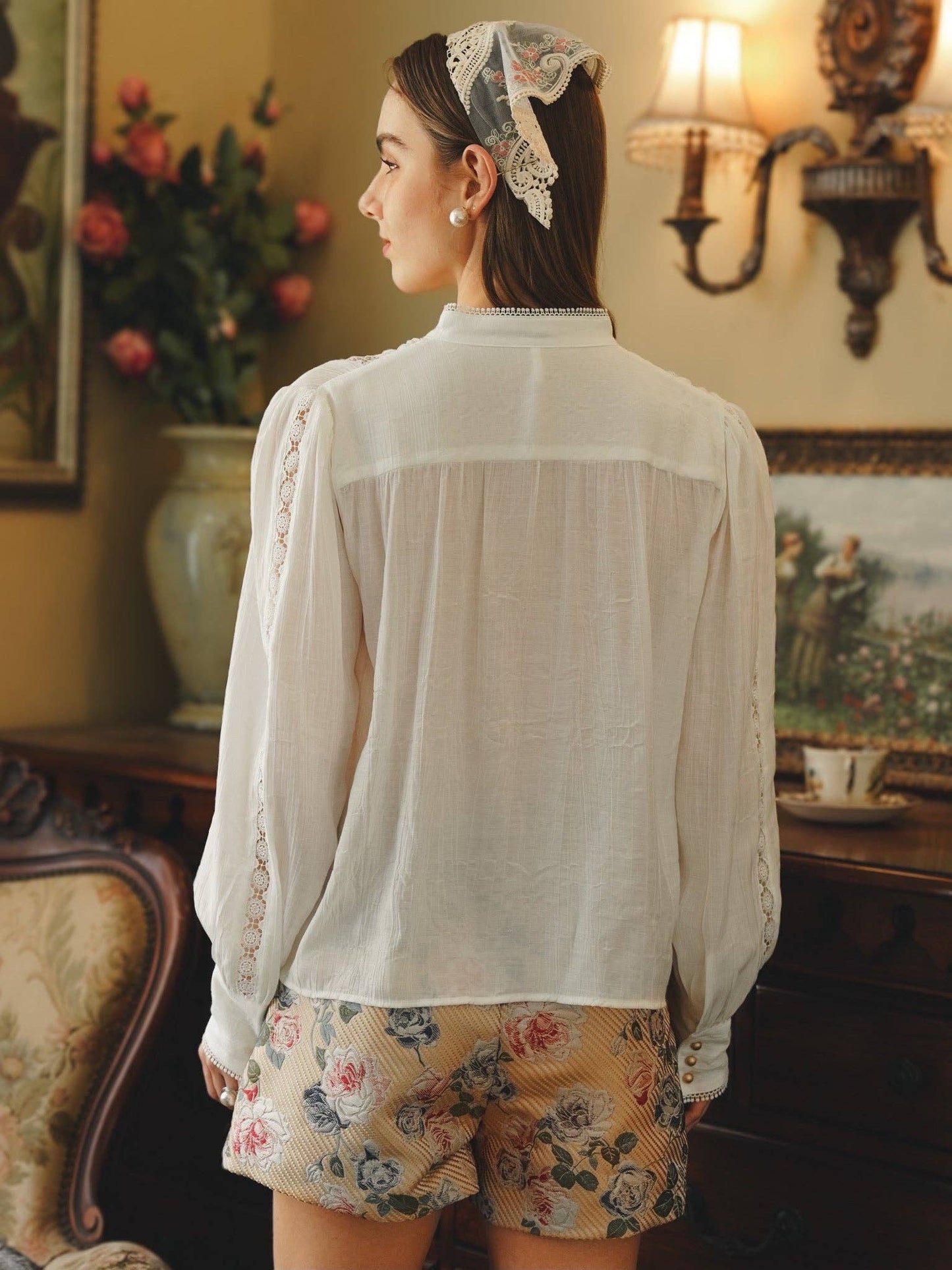 Vintage-Inspired Lace Trimmed Blouse
