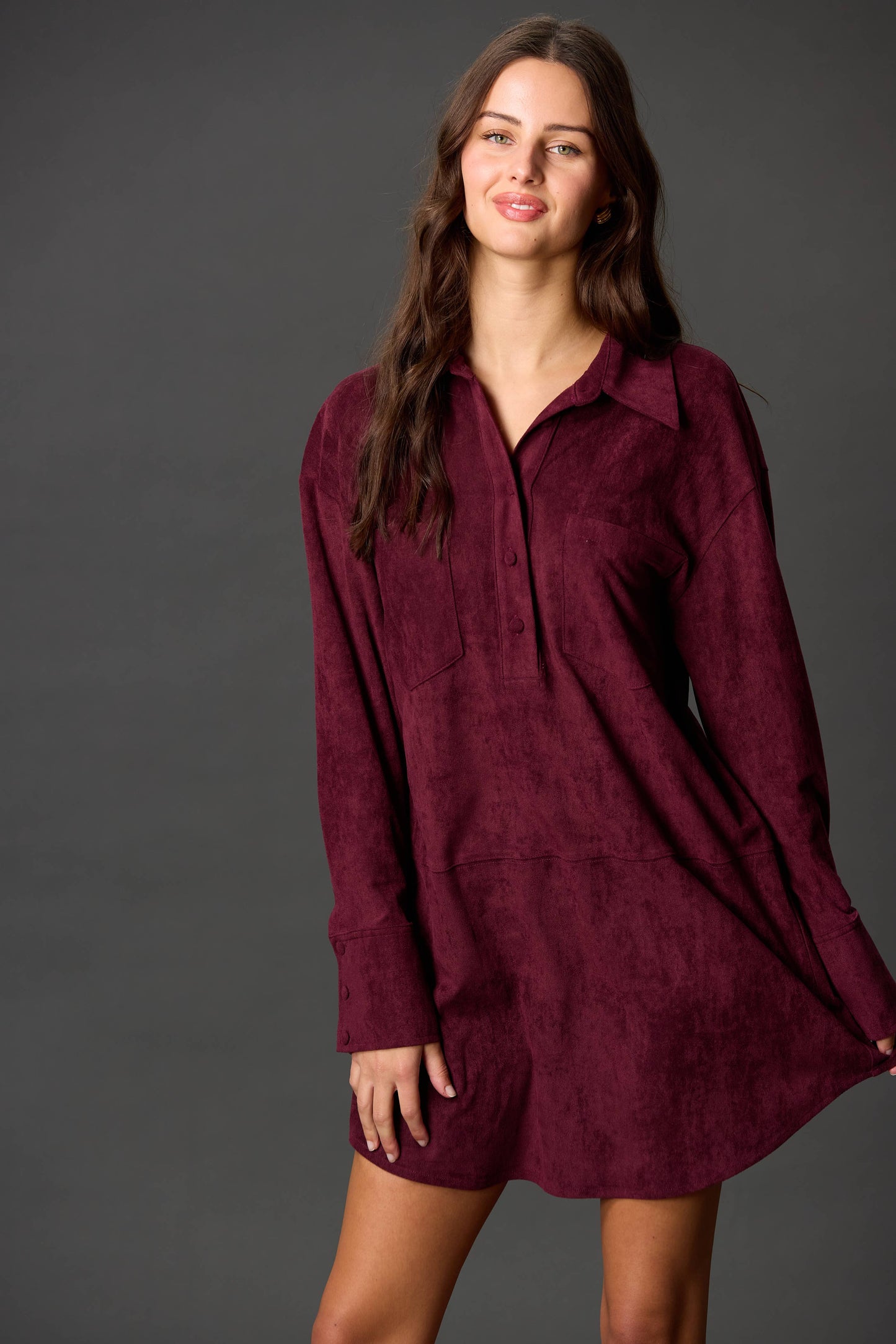 Suede Button Down Mini Dress