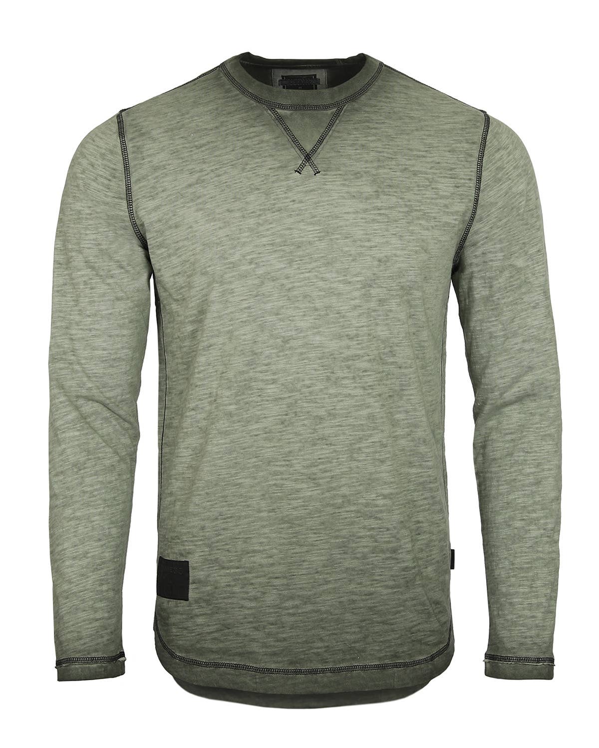 Men's Long Sleeve Crew Neck Vintage Garment Wash T-Shirt
