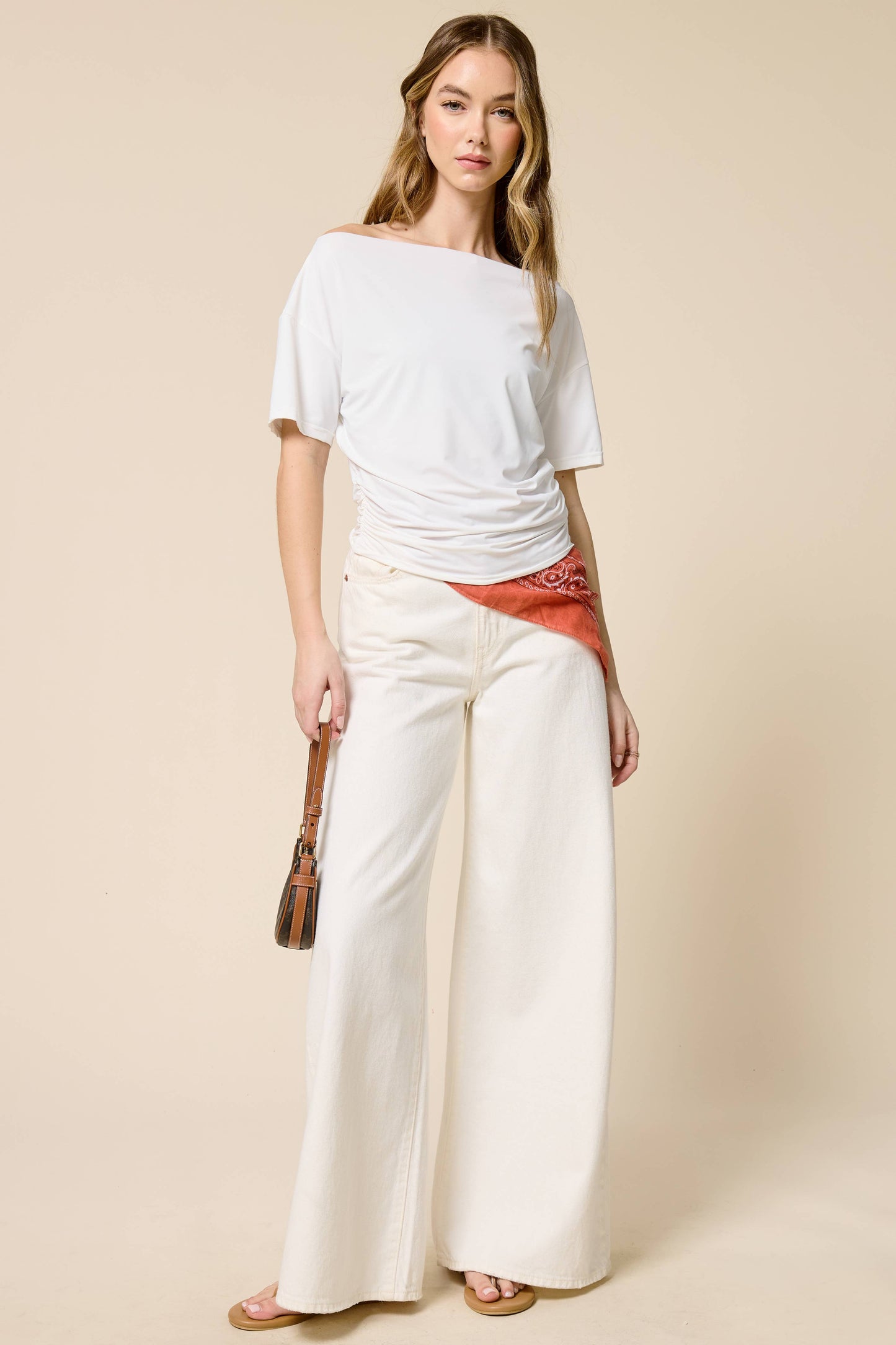 Ruched One Shoulder Short Sleeve Top