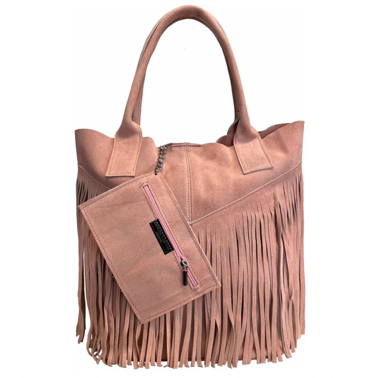 Suede Shopper Handbag in genuine suede with fringe