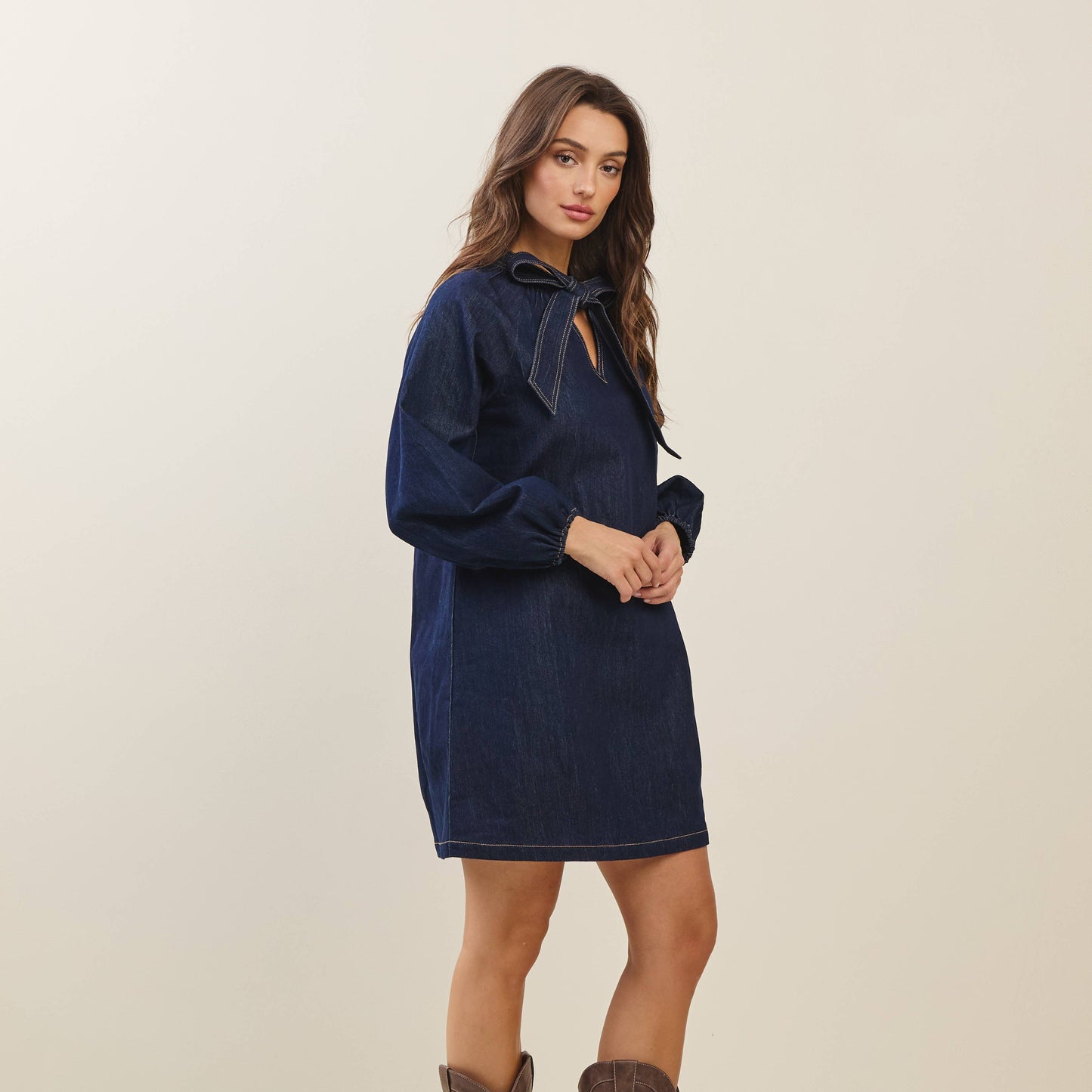 Bow denim mini dress