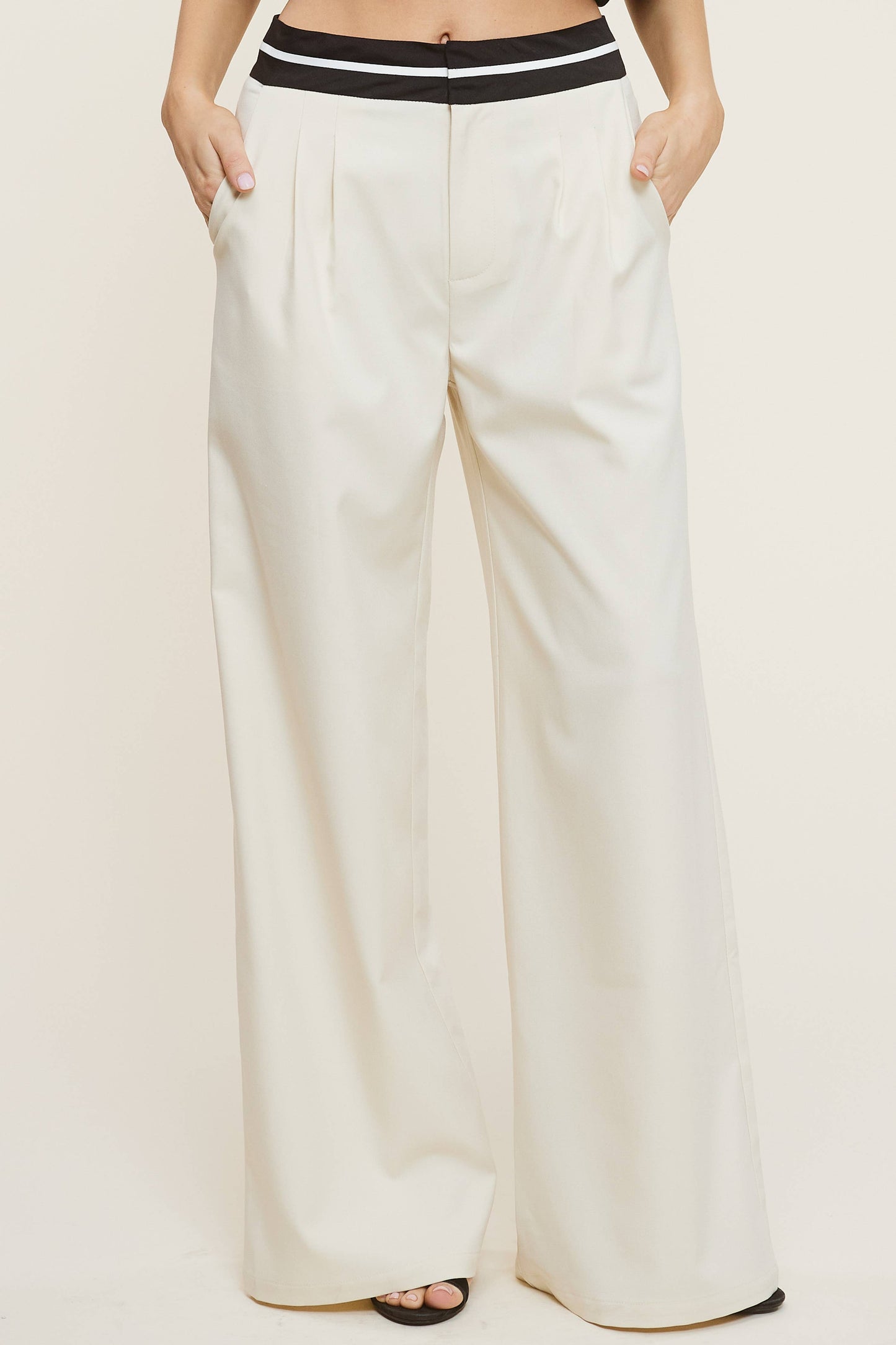 Trouser Pants with Contrast Striped Waistband