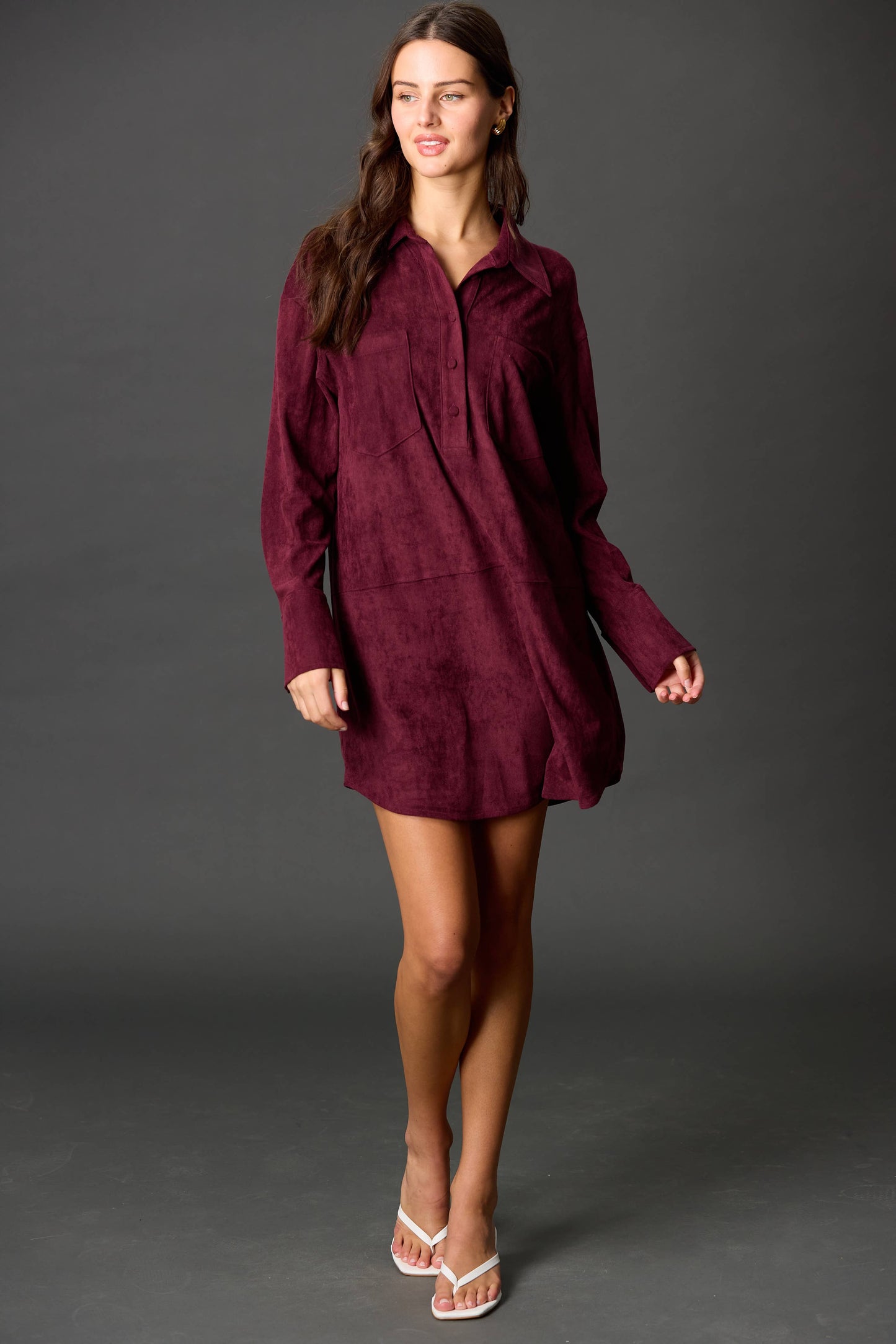 Suede Button Down Mini Dress