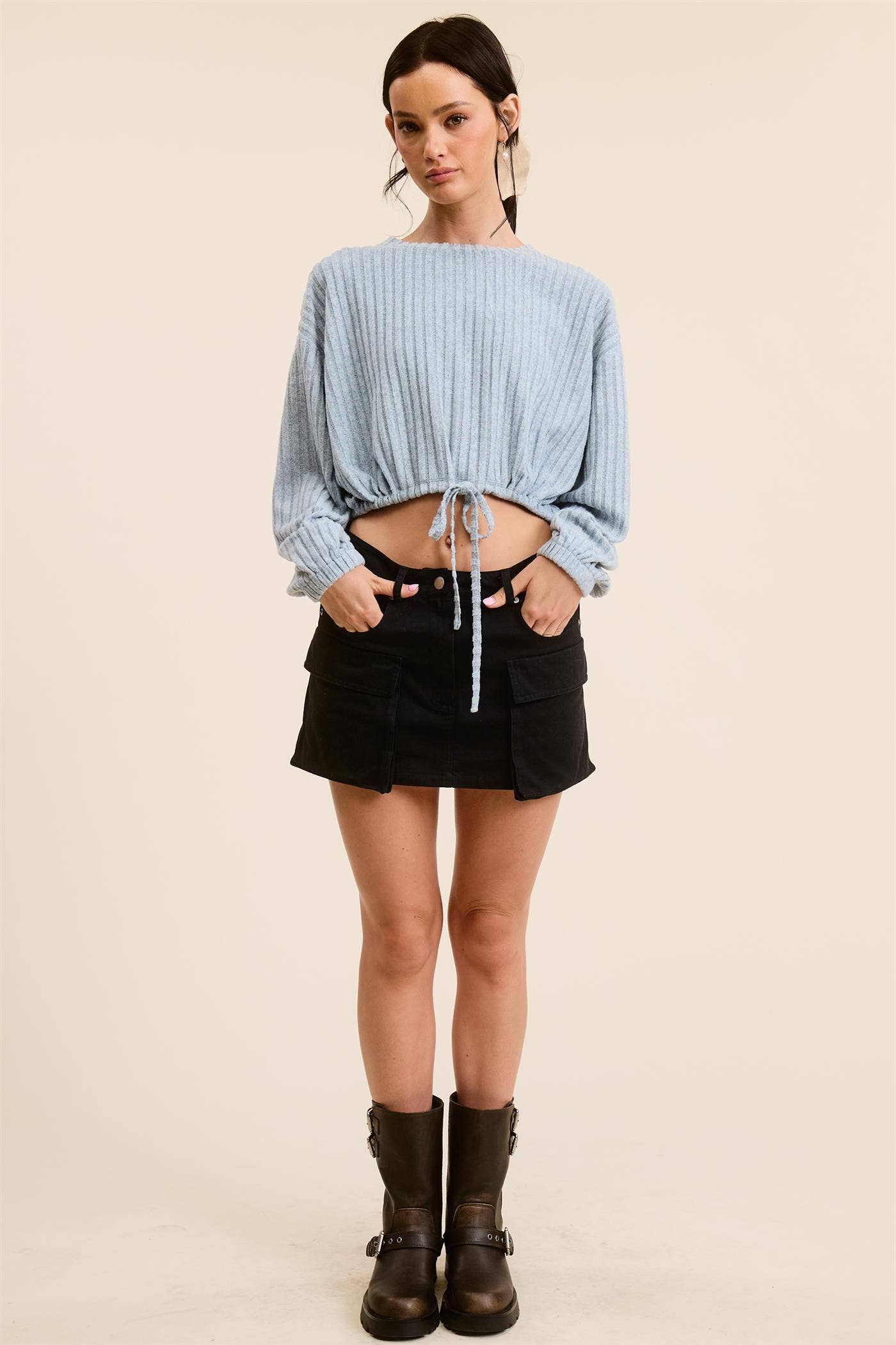 Soft Rib Top with Drawstring Hem