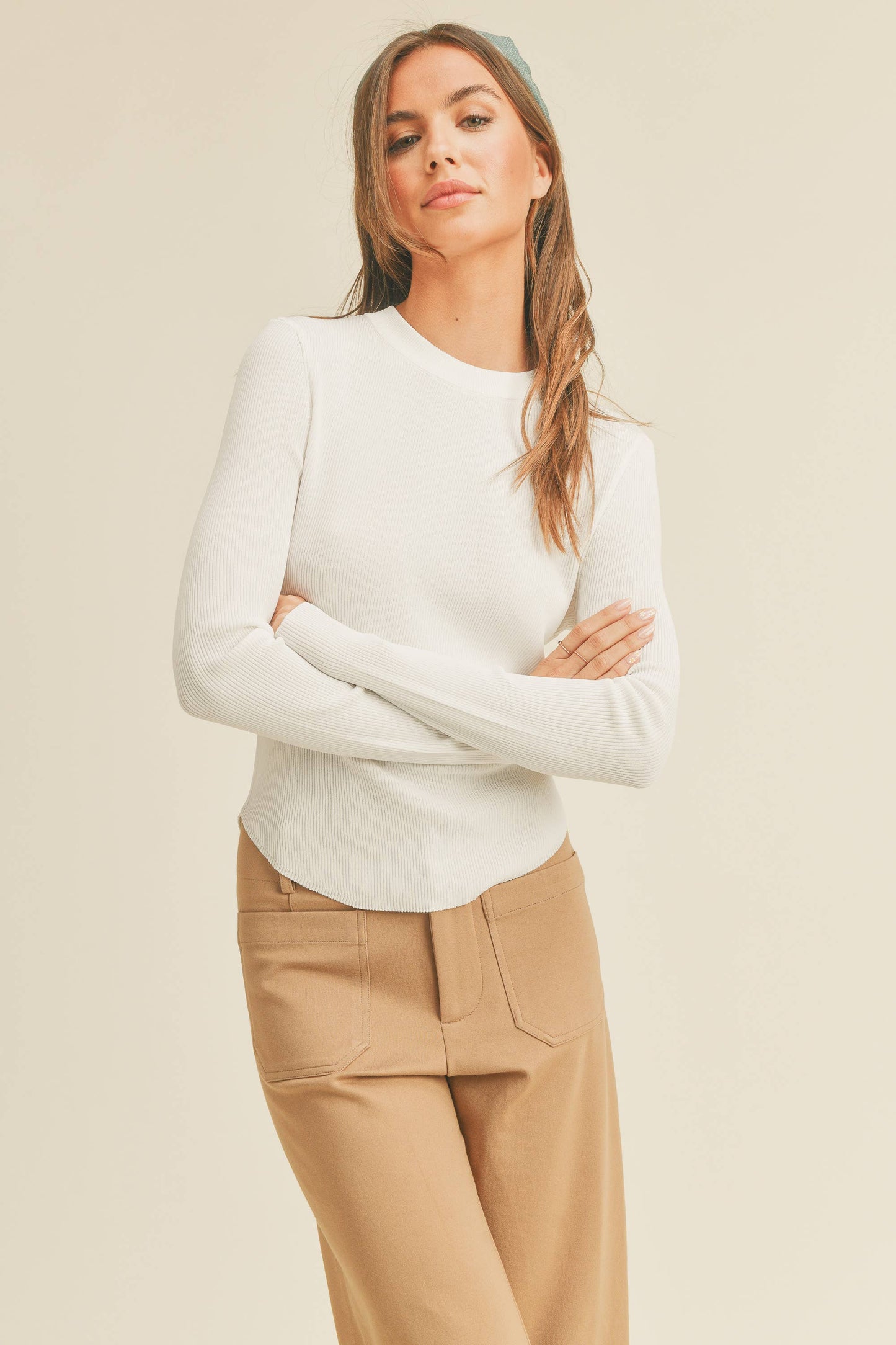 RIBBED LONG SLEEVE BASIC TOP