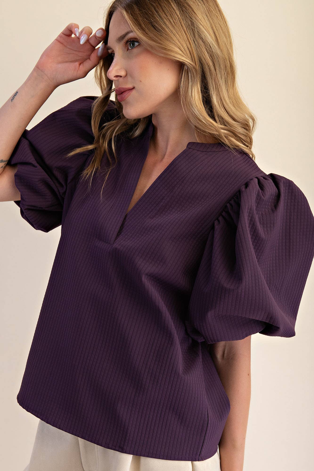 V-Neck Puff-Sleeve Top