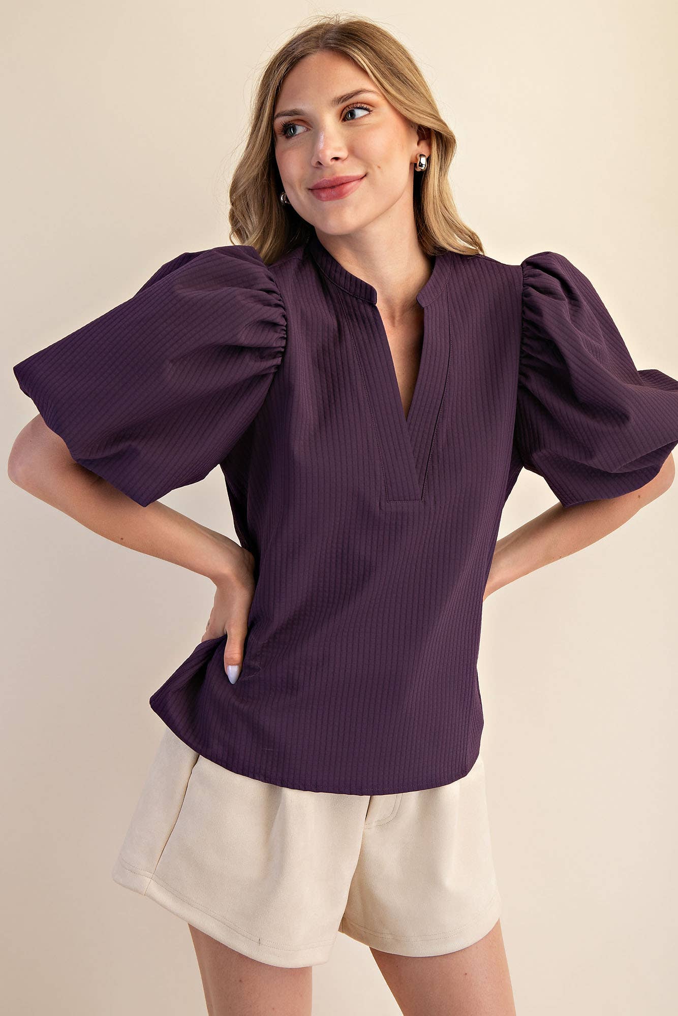 V-Neck Puff-Sleeve Top