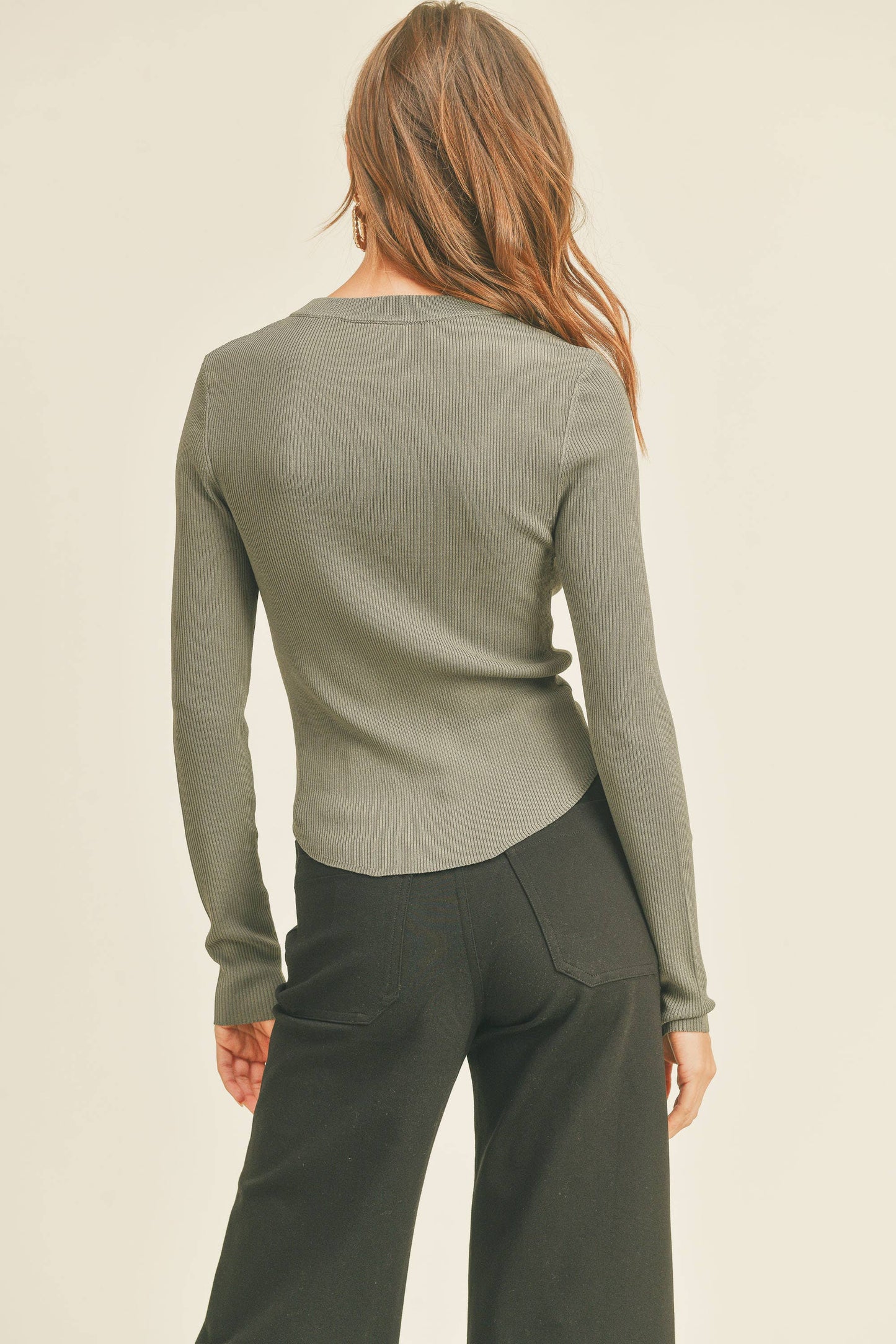 RIBBED LONG SLEEVE BASIC TOP