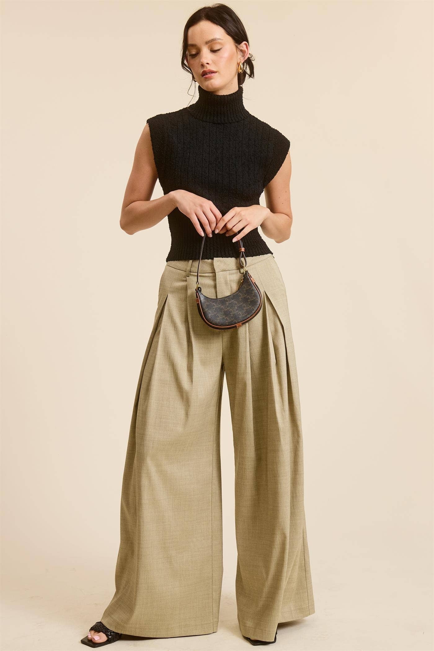 Sleeveless Ribbed Knit Turtleneck Sweater