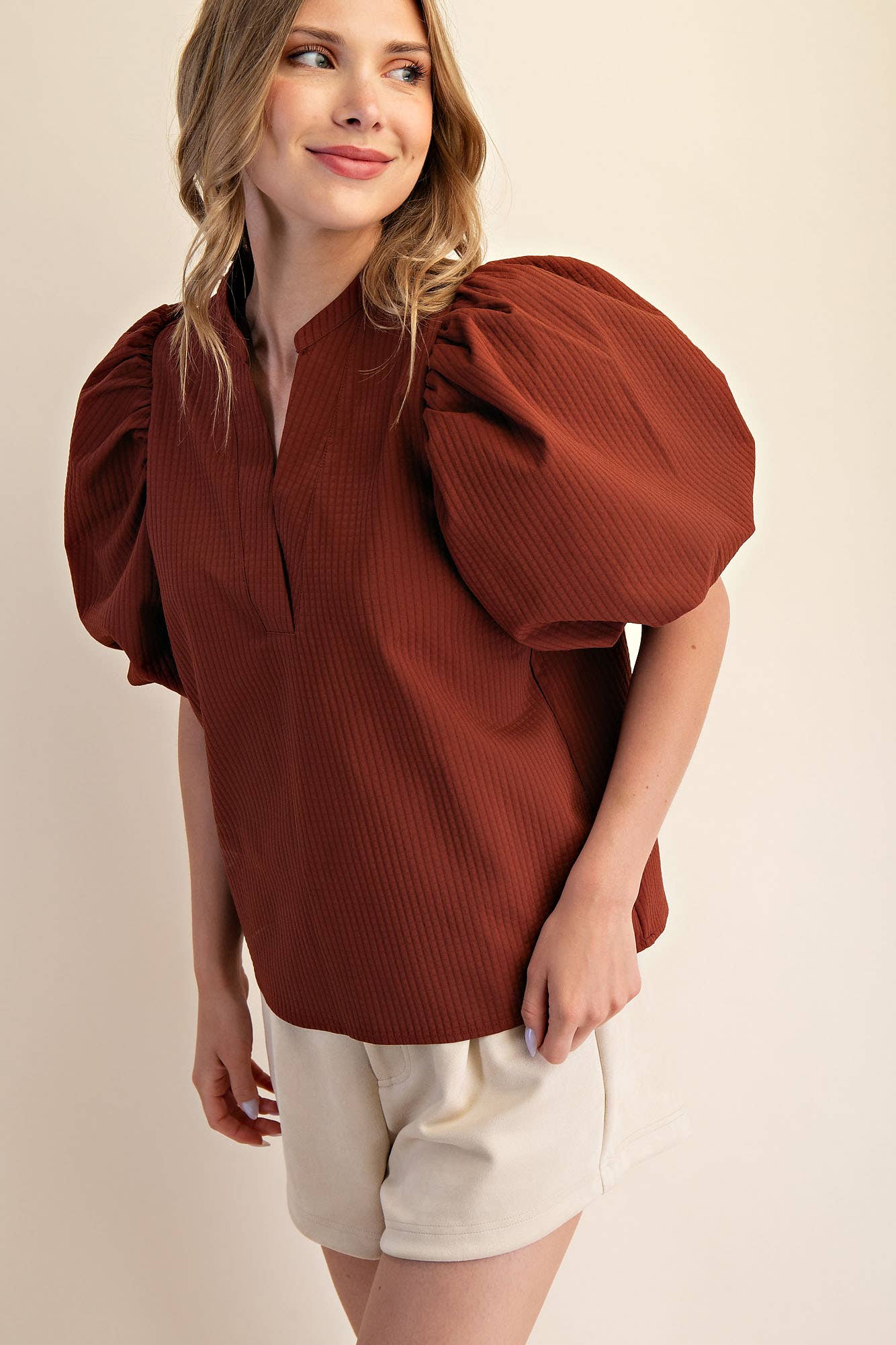 V-Neck Puff-Sleeve Top