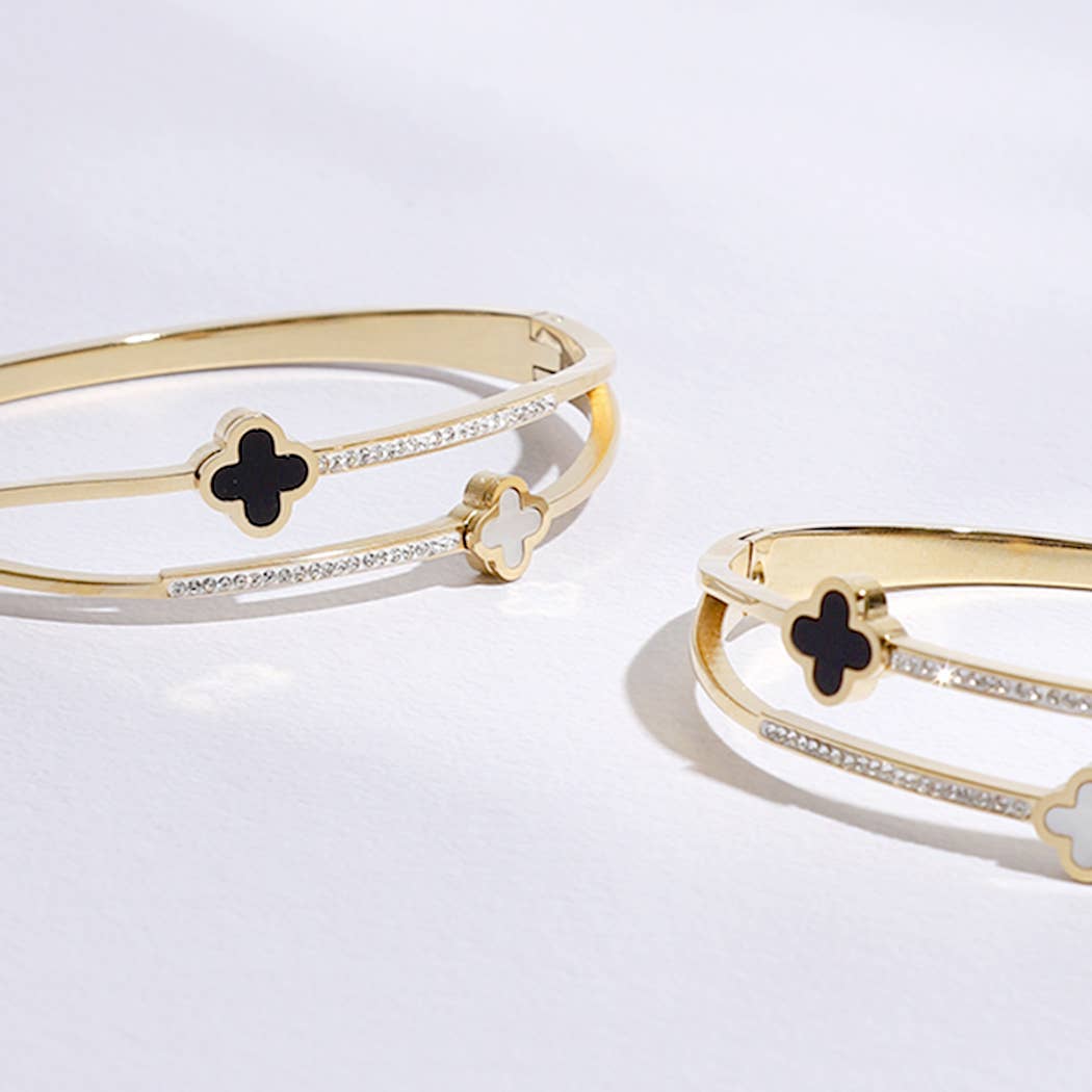 Two Tone Clover Bangle Bracelet