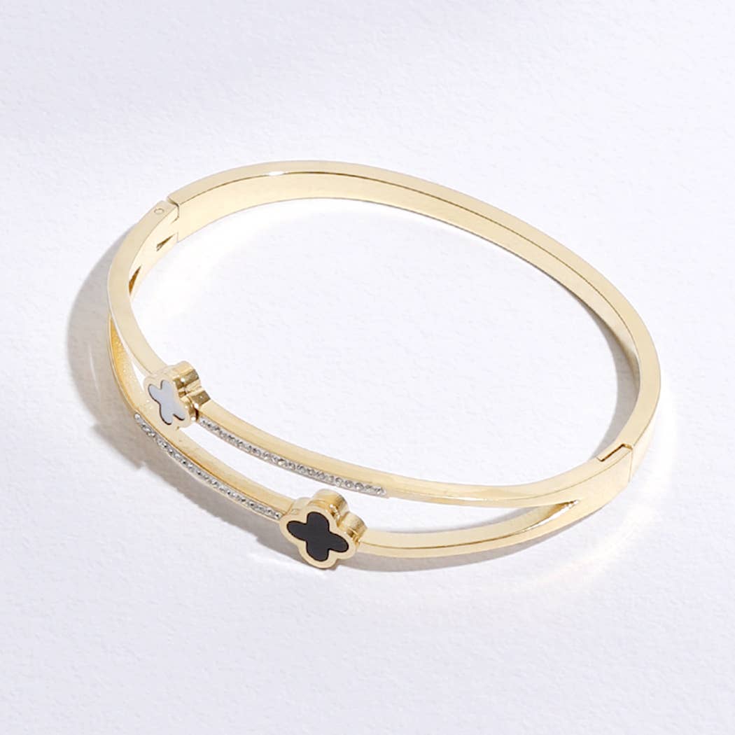 Two Tone Clover Bangle Bracelet