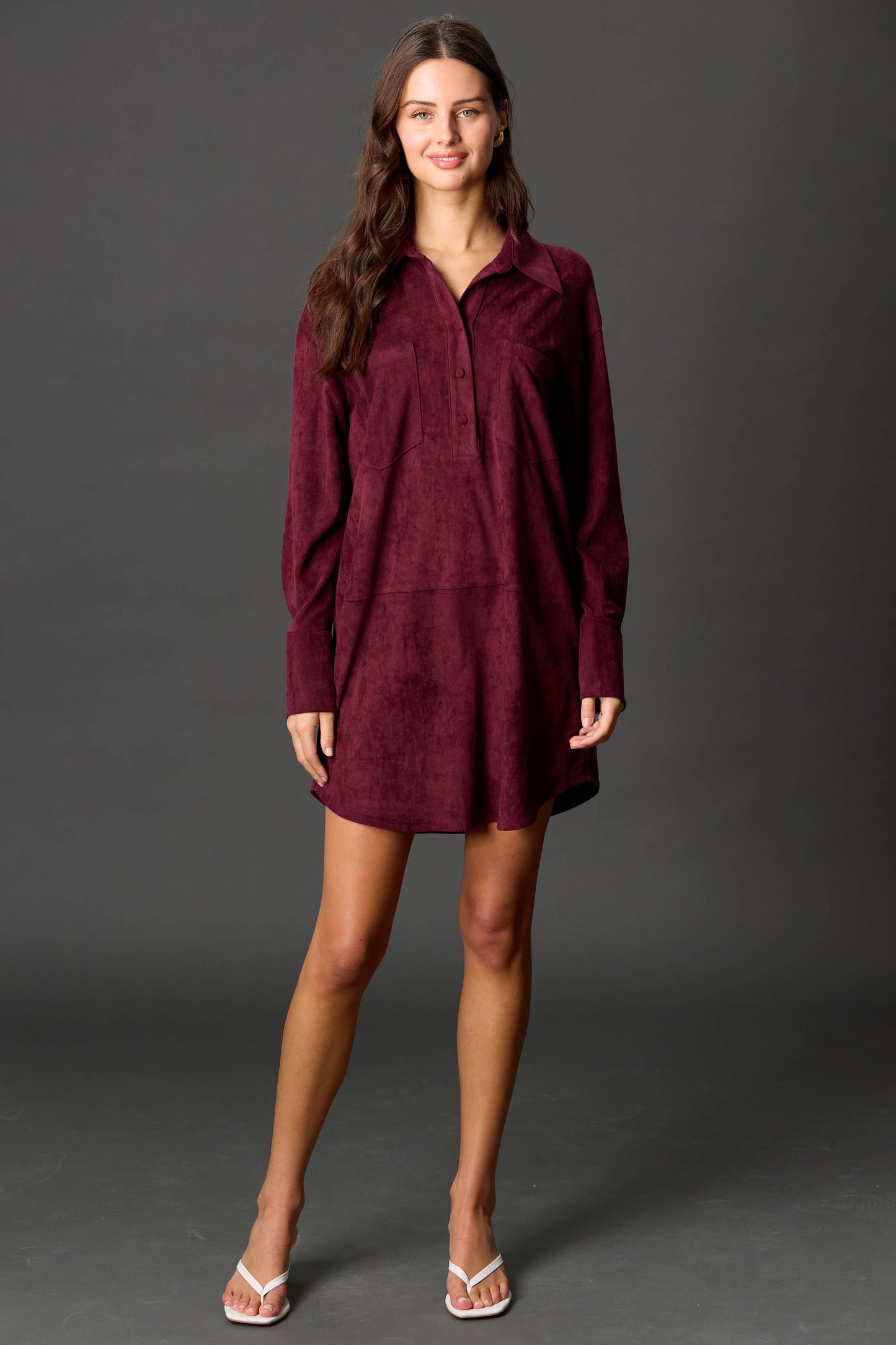 Suede Button Down Mini Dress