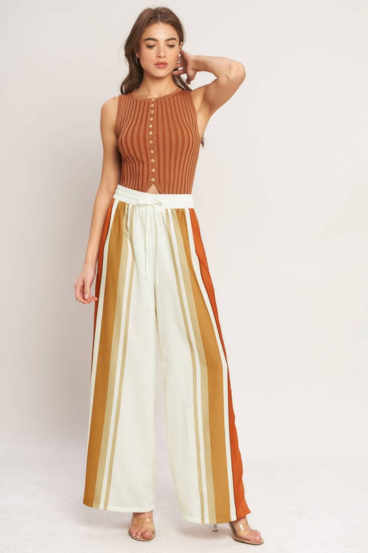 Ivory & Rust Striped Wide-Leg Pant