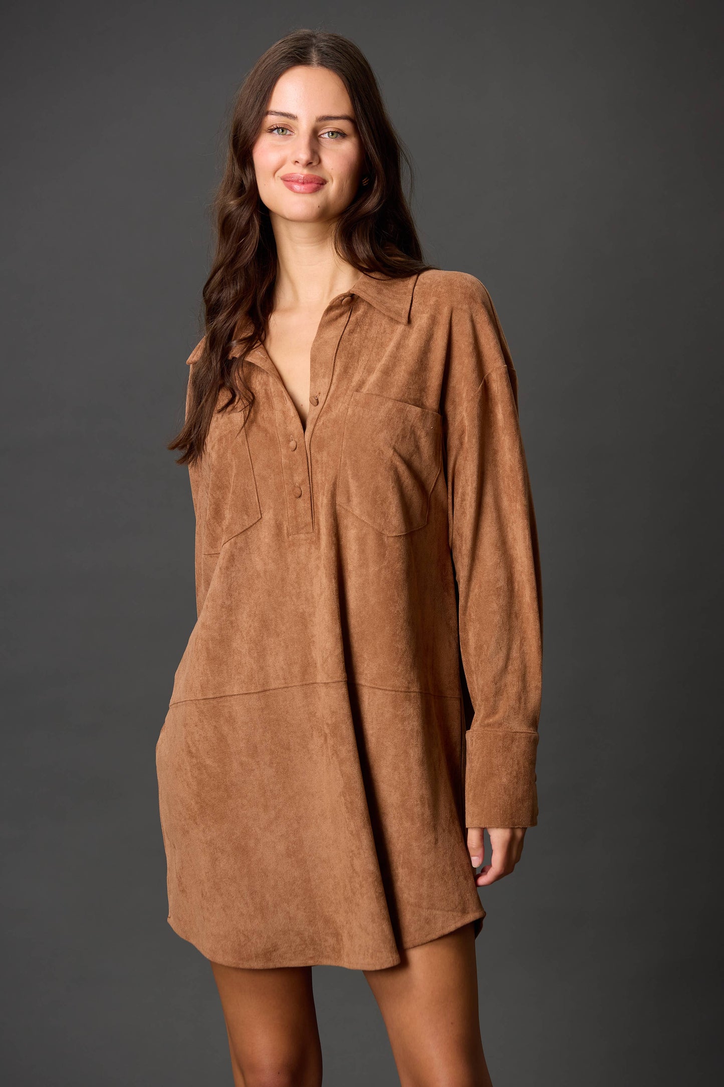 Suede Button Down Mini Dress