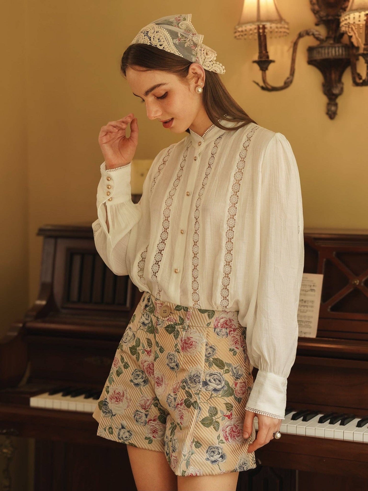Vintage-Inspired Lace Trimmed Blouse