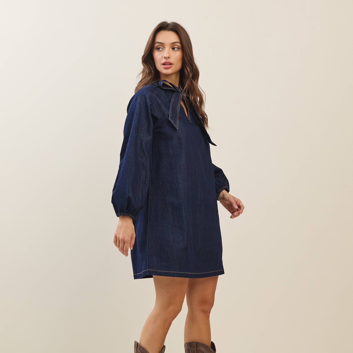 Bow denim mini dress