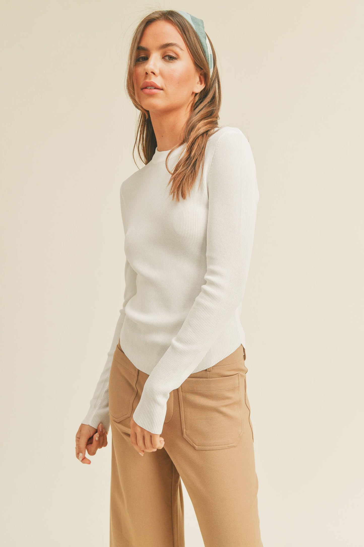 RIBBED LONG SLEEVE BASIC TOP