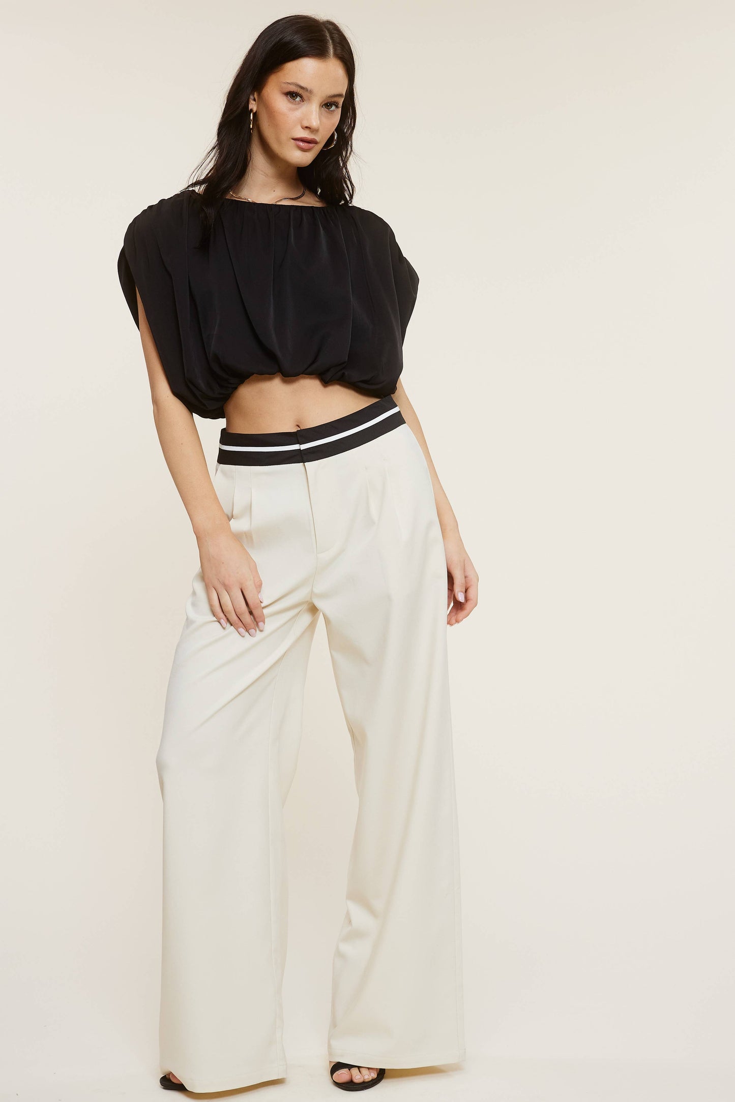 Trouser Pants with Contrast Striped Waistband