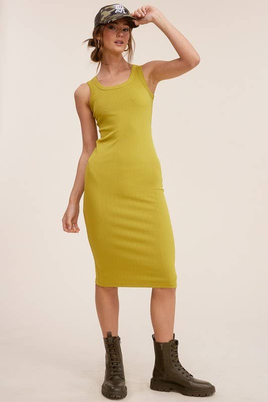 Solid Ribbed-Knit Tank Bodycon Midi Dress