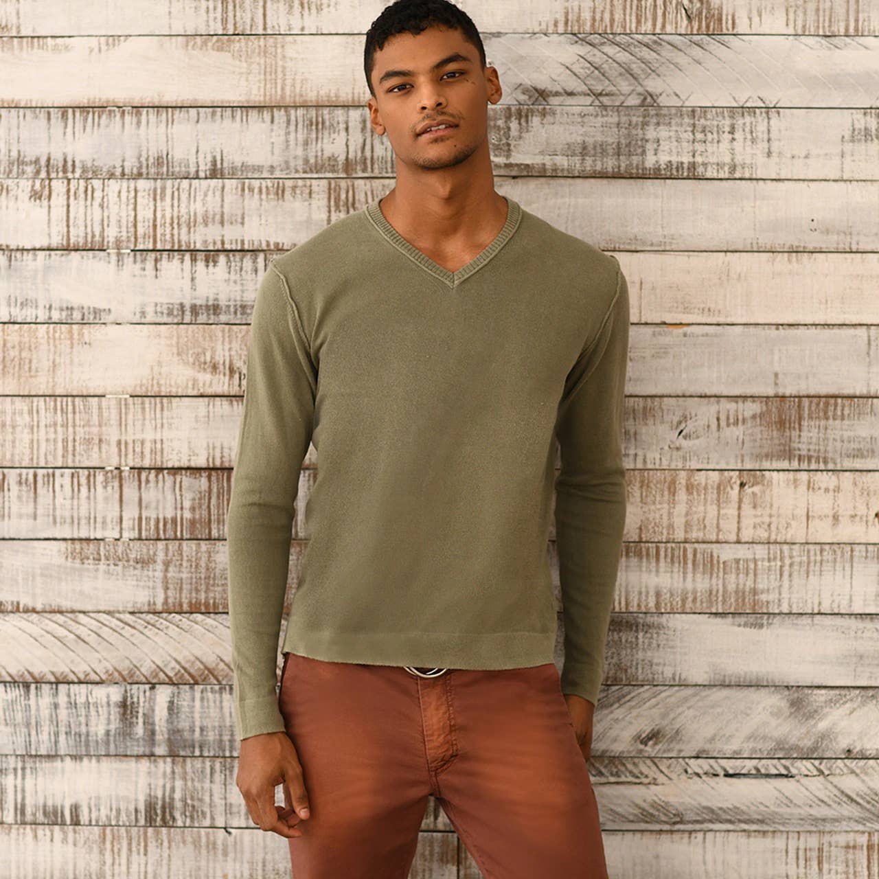 Greyson Cotton V Neck Sweater