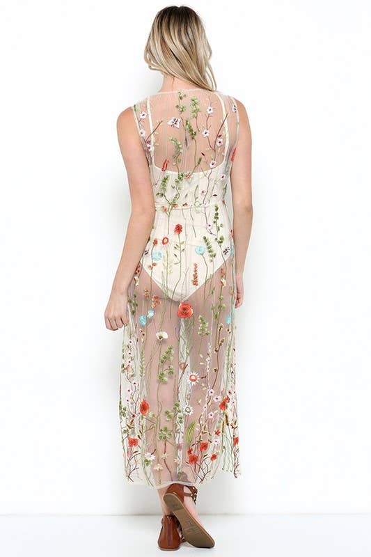 Embroidered Floral Mesh Dress