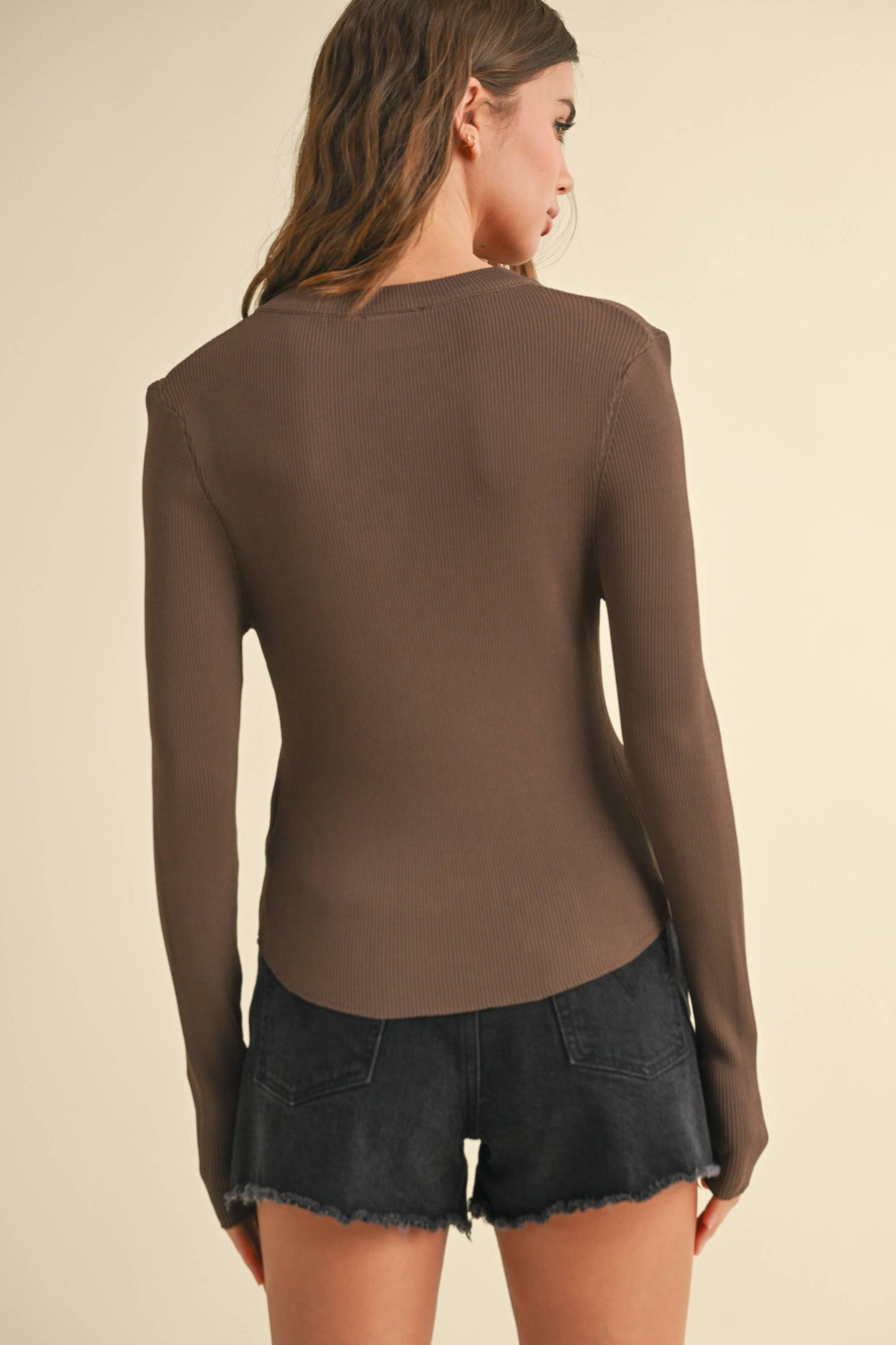 RIBBED LONG SLEEVE BASIC TOP