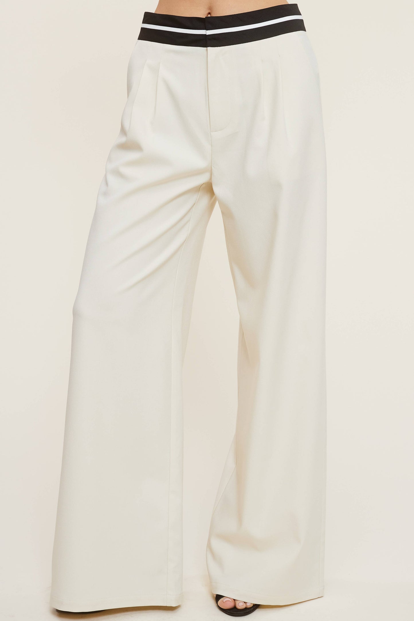 Trouser Pants with Contrast Striped Waistband