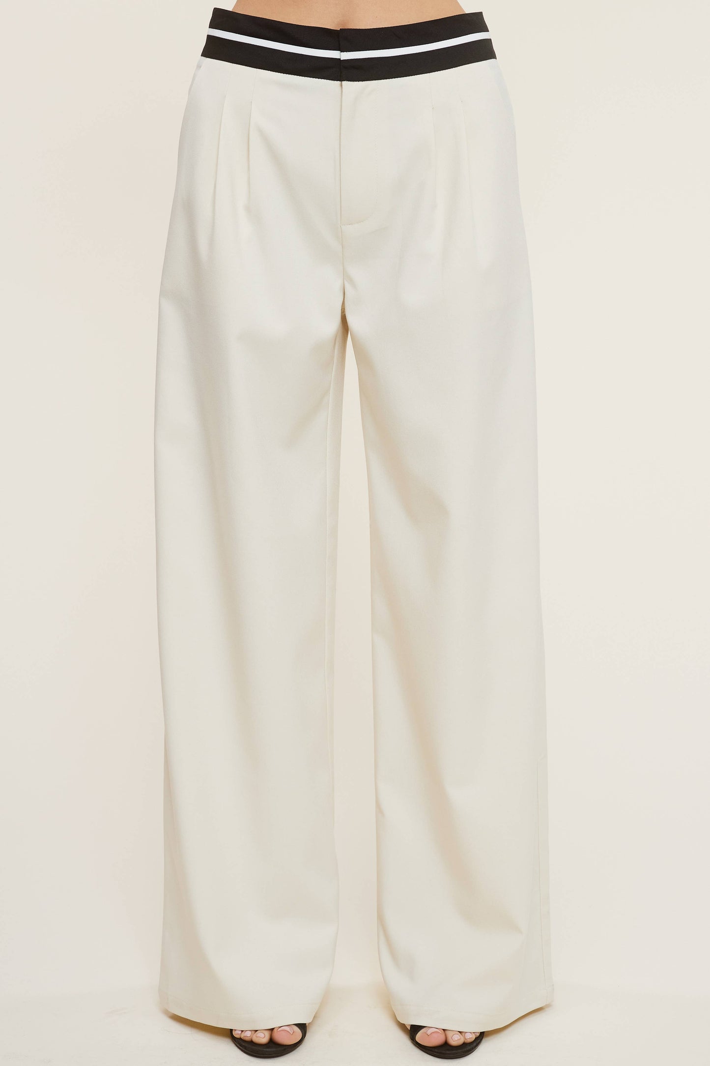 Trouser Pants with Contrast Striped Waistband
