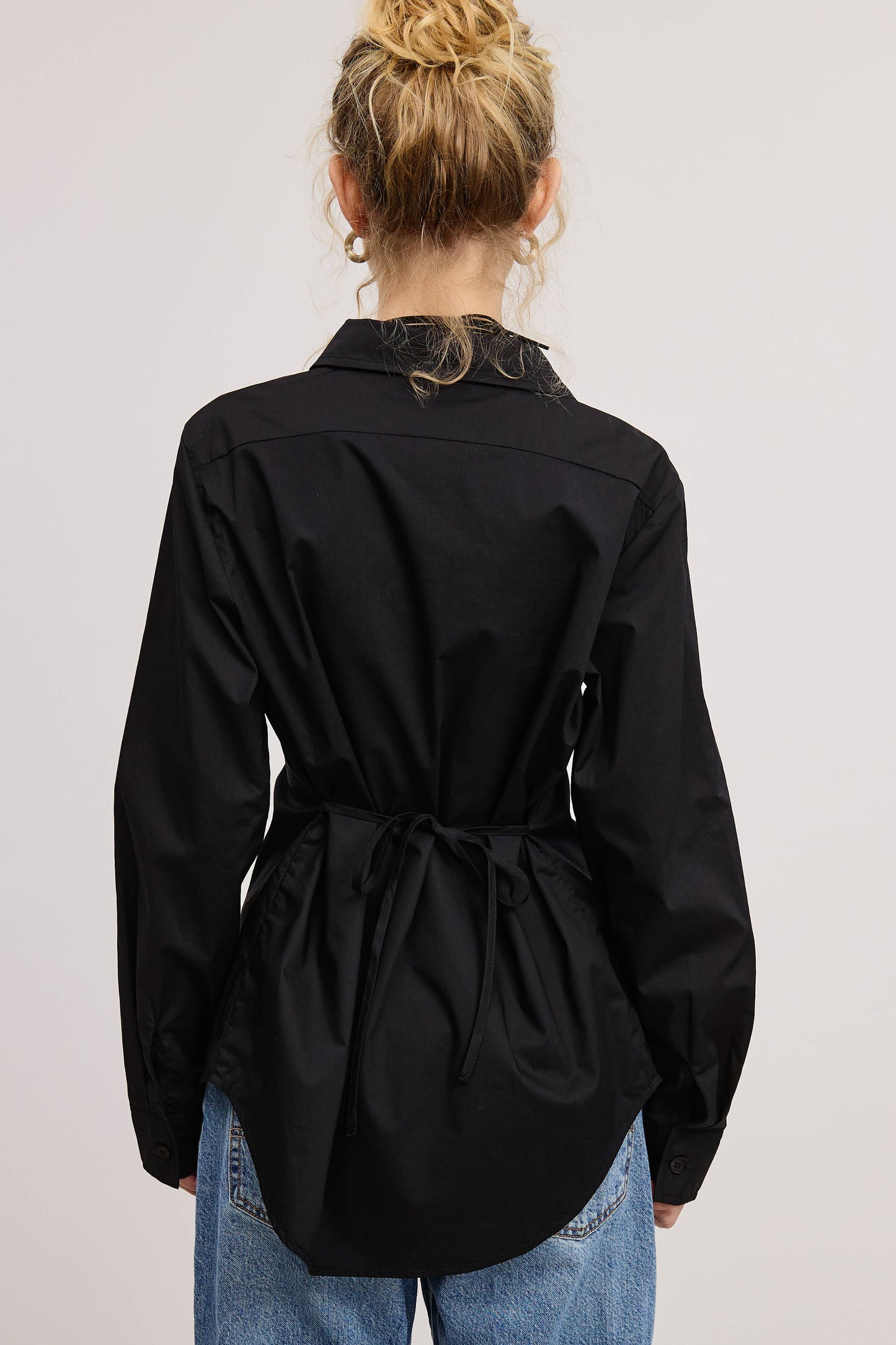 Fitted Collared Shirt Blouse with Back Self-Tie