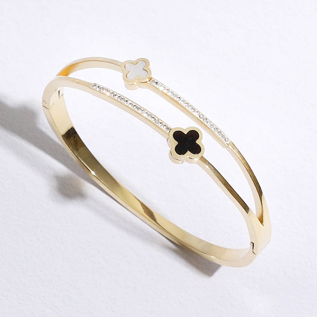 Two Tone Clover Bangle Bracelet