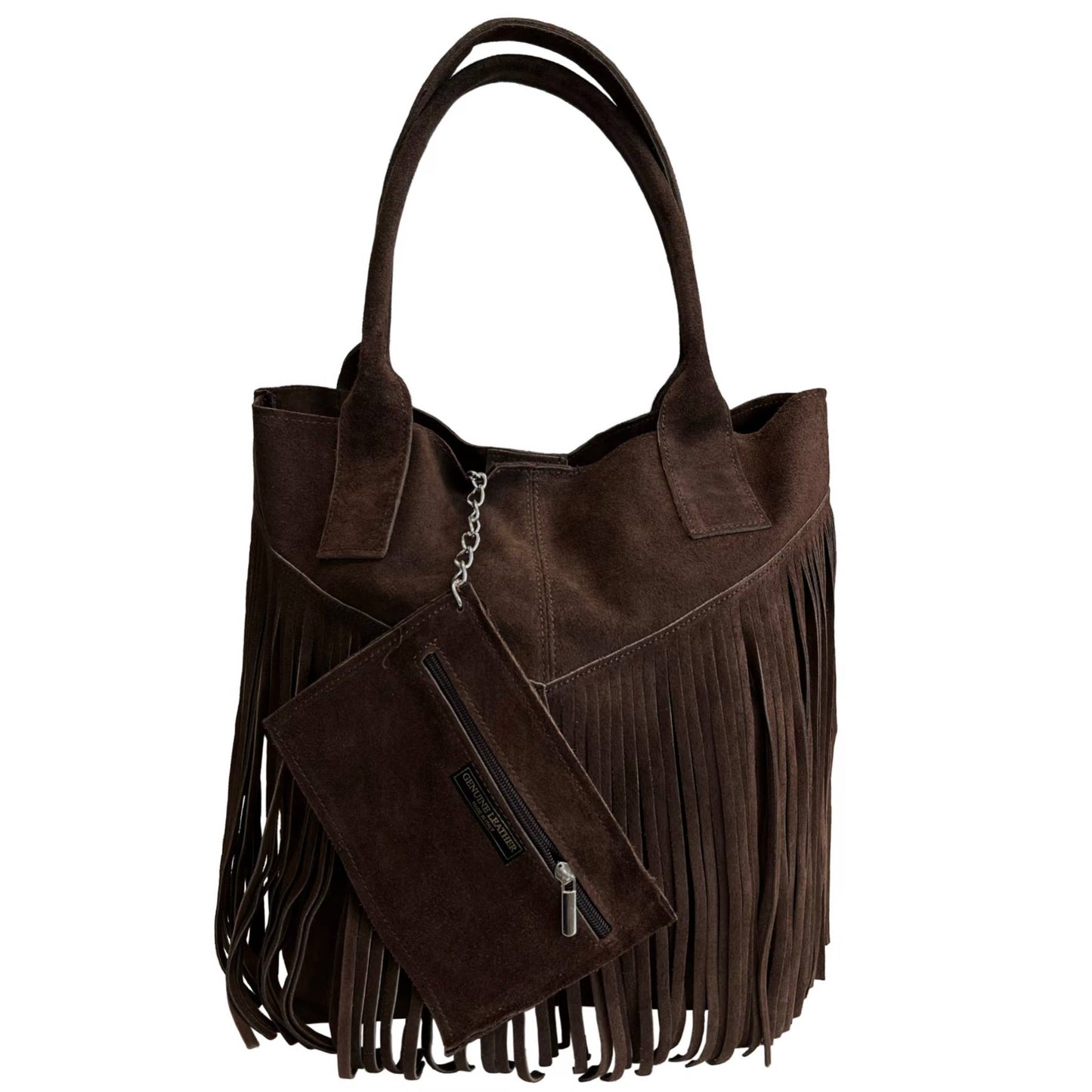 Suede Shopper Handbag in genuine suede with fringe