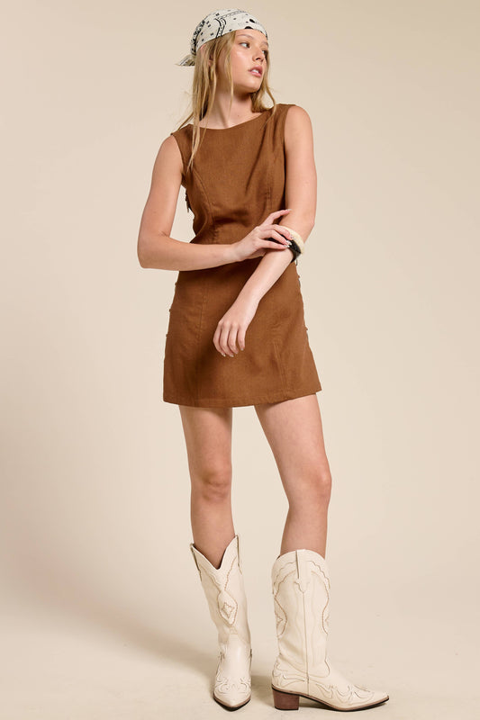O-Ring Cut Out Linen Mini Dress