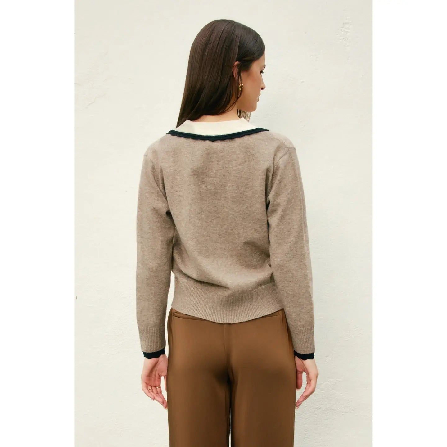 Varsity Contrast Deep V Neck Sweater