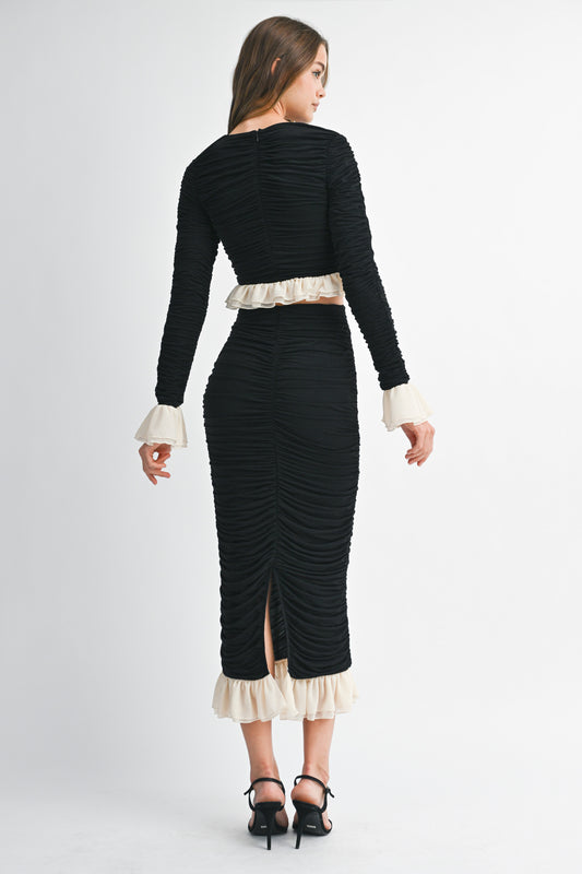 Ruched Top and Midi Skirt Set