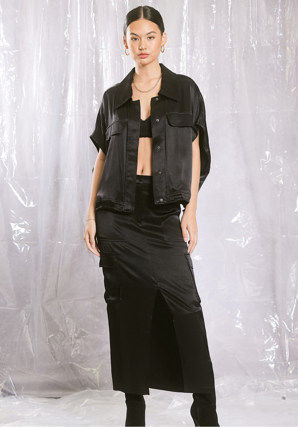 Satin Button Down Adjustable Top