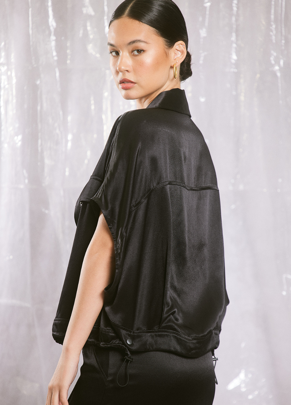 Satin Button Down Adjustable Top