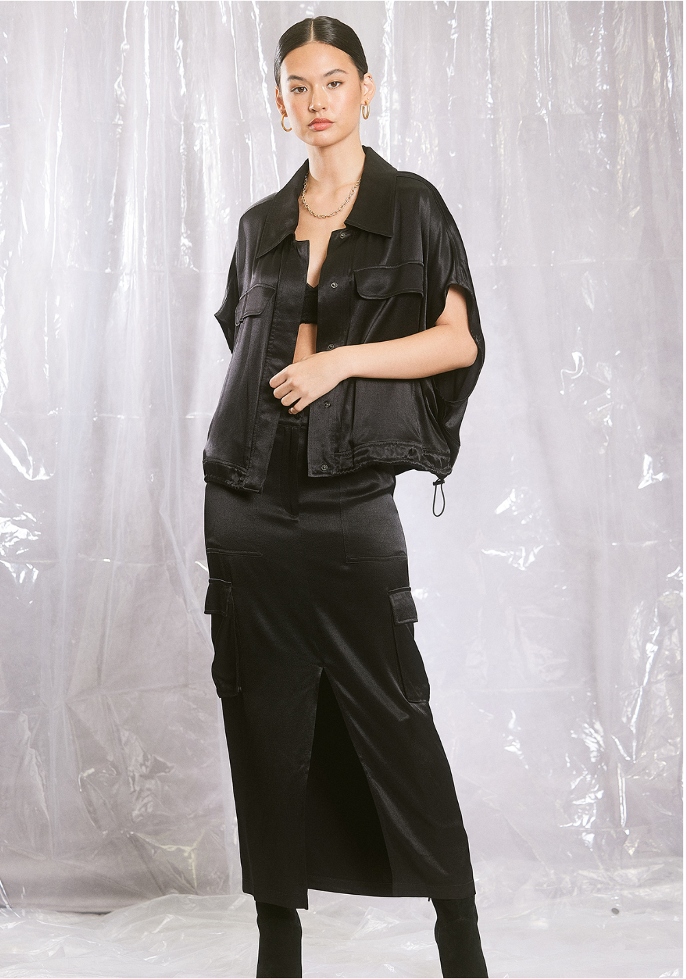 Satin Button Down Adjustable Top