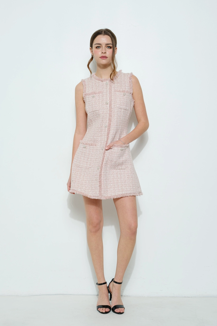 Pink Tweed Shift Mini Dress