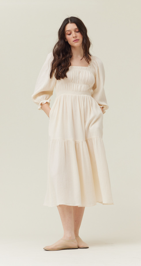Solid Gauze Midi Dress
